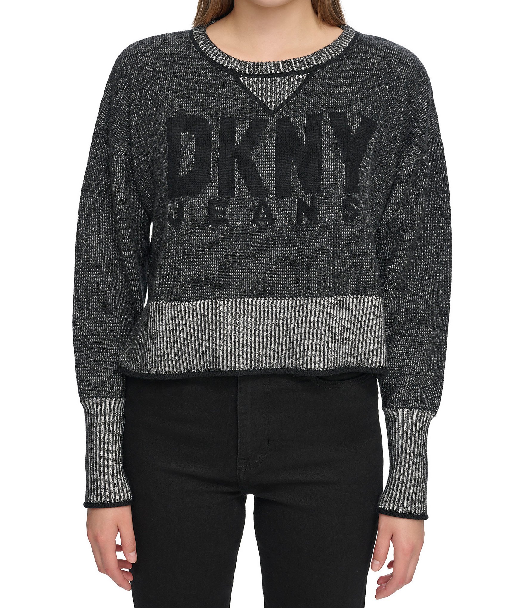 DKNY Signature Logo Knit Crew Neck Long Sleeve Sweater