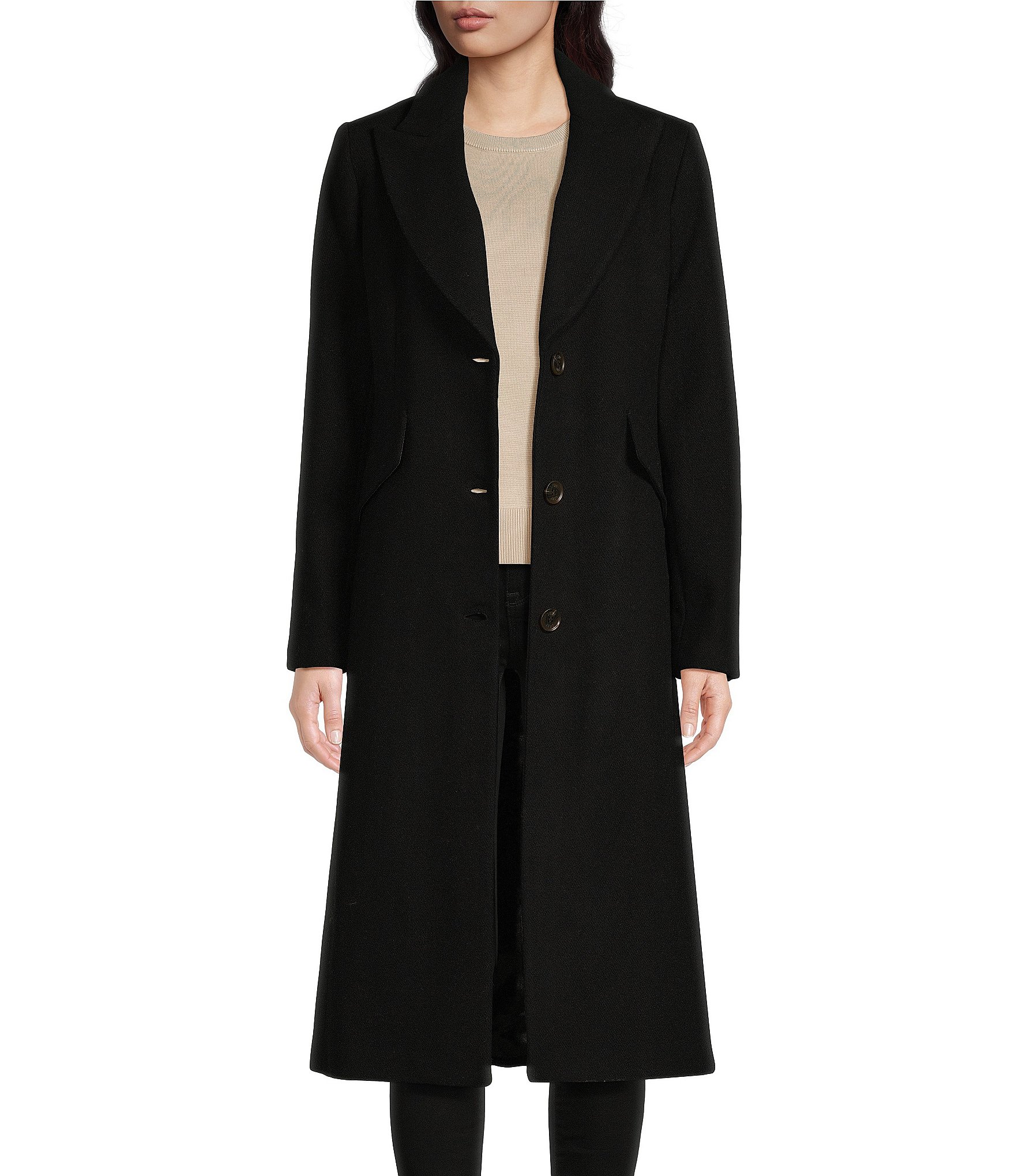 DKNY Single Breasted Notch Collar Wool Blend Button Front Coat | Dillard's