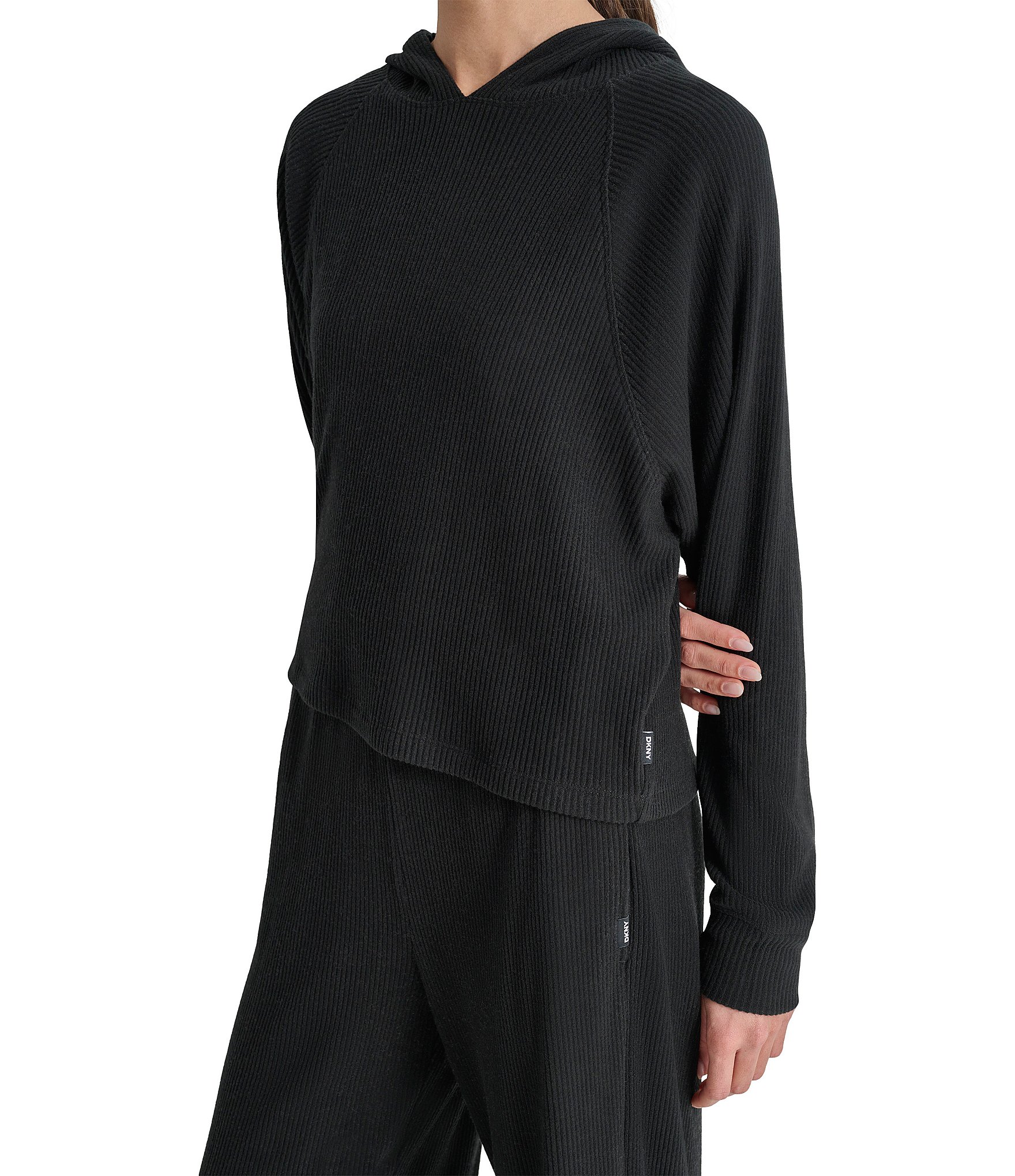 DKNY Sport by Donna Karan Brushed Rib Knit Raglan Sleeve Pullover Hoodie