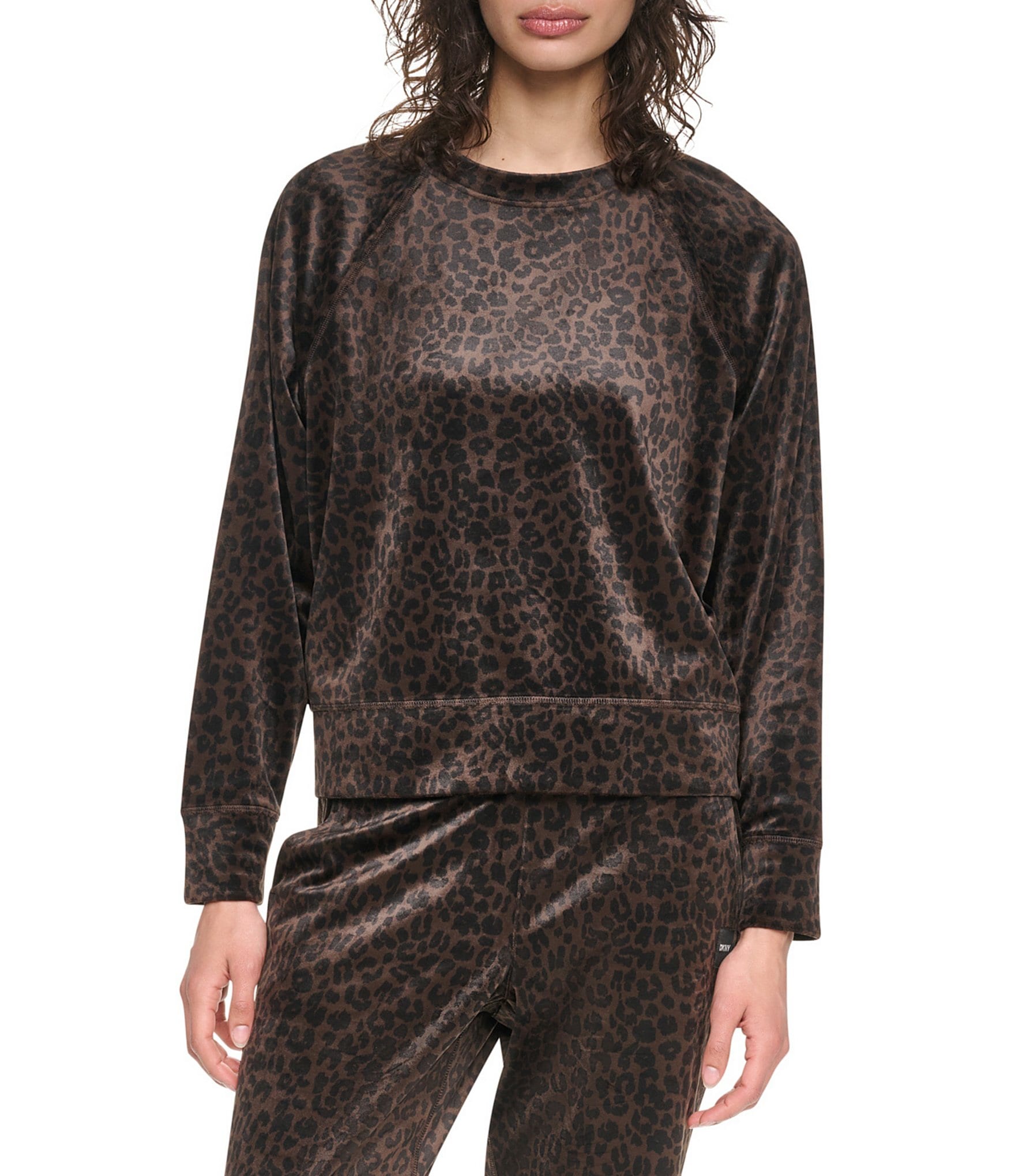 DKNY Sport by Donna Karan Coordinating Velour Leopard Print Raglan Pullover