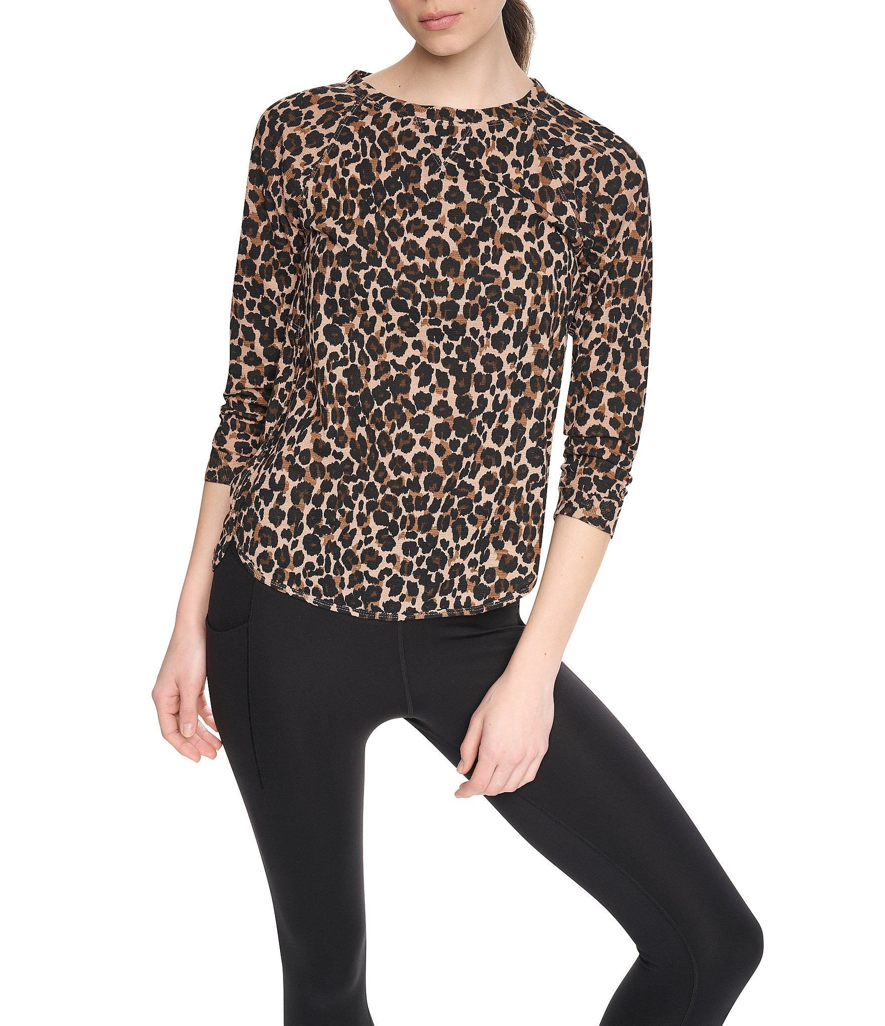 DKNY Sport by Donna Karan Mini Waffle 3/4 Sleeve Top