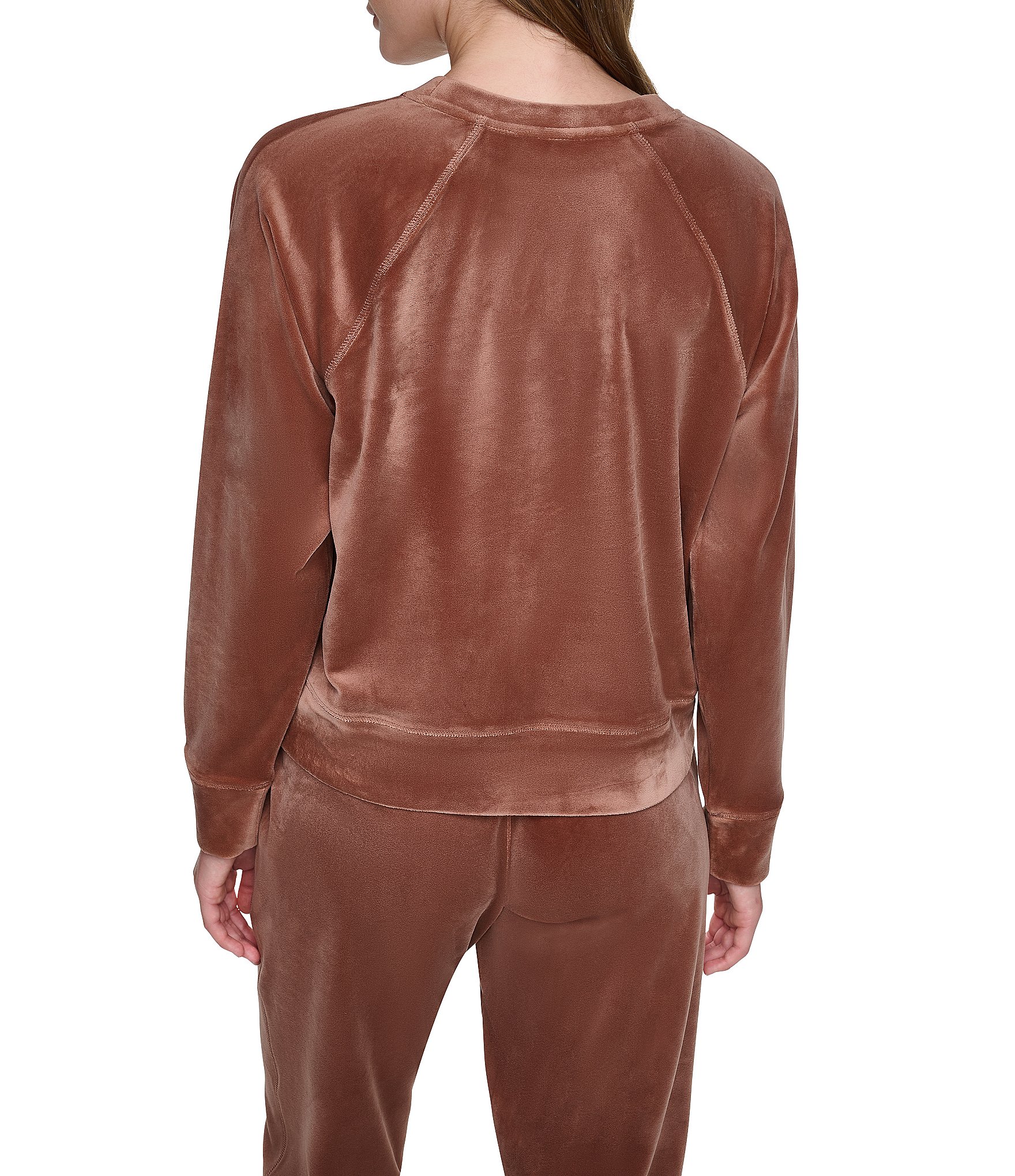 DKNY Sport by Donna Karan Velour Mini Rhinestone Crew Neck Pullover
