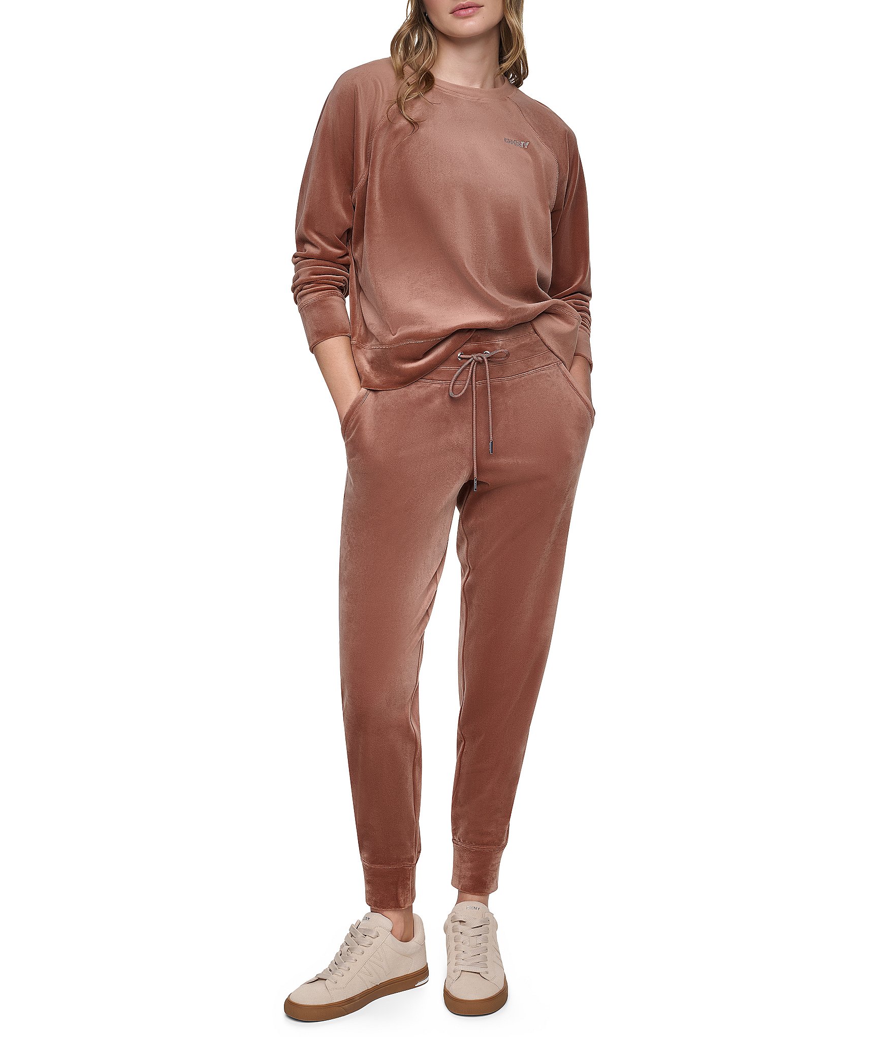 DKNY Sport by Donna Karan Velour Mini Rhinestone Crew Neck Pullover