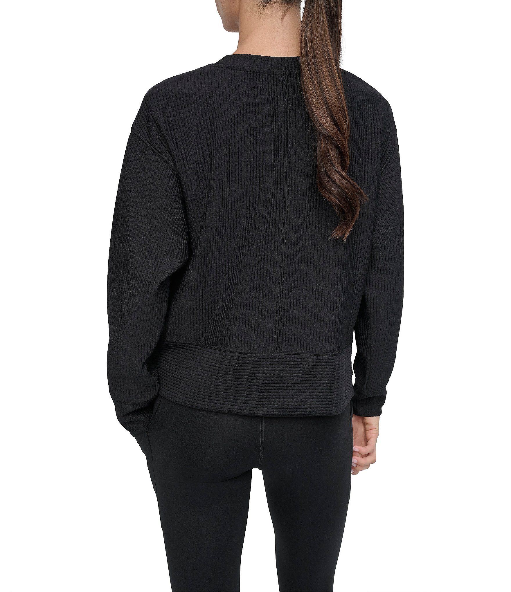 DKNY Sport by Donna Karen Tech Ottoman Crew Neck Long Sleeve Side Zipper Pullover
