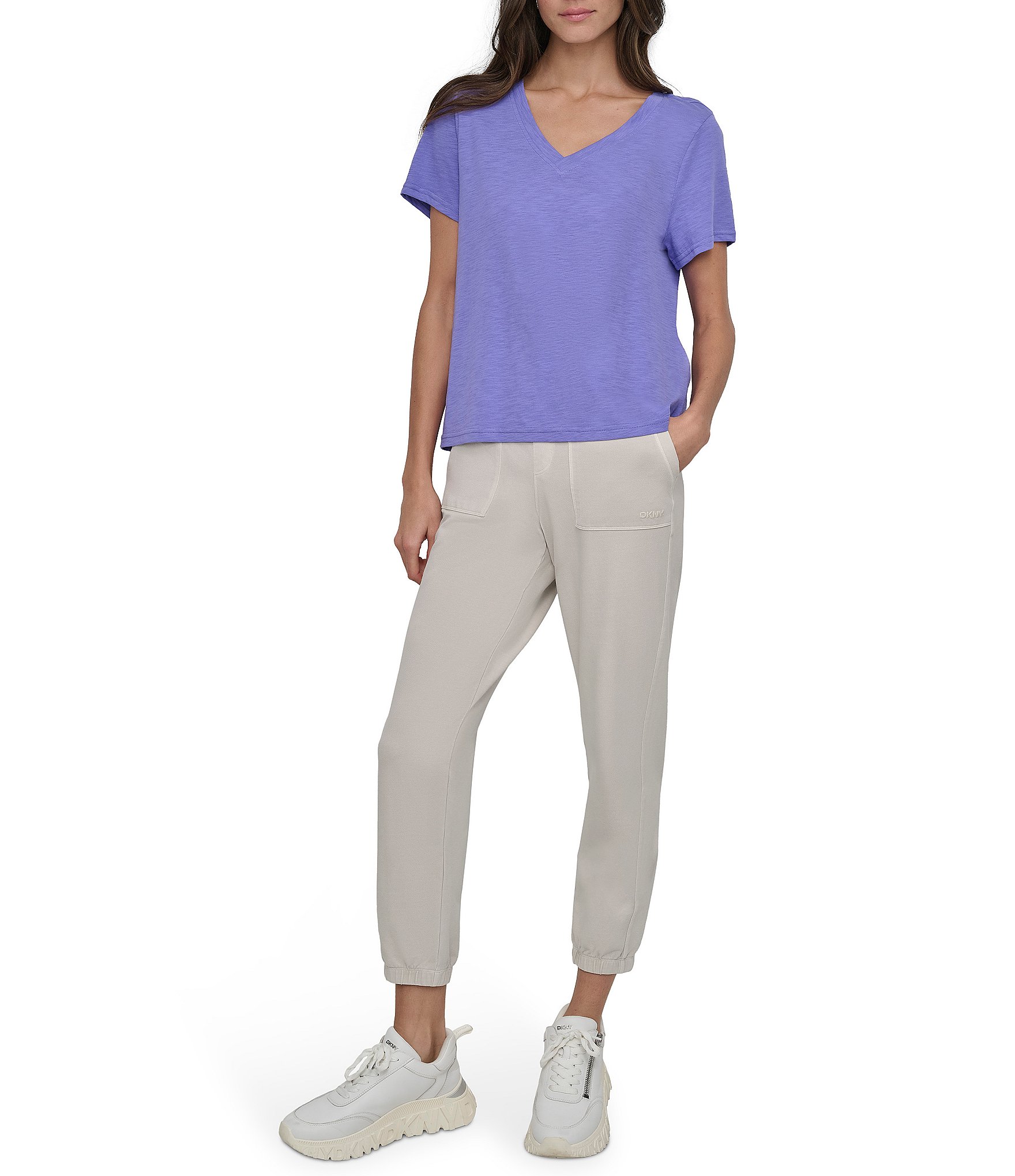 DKNY Sport by Donna Karen V-Neck Short Sleeve Slub Tee