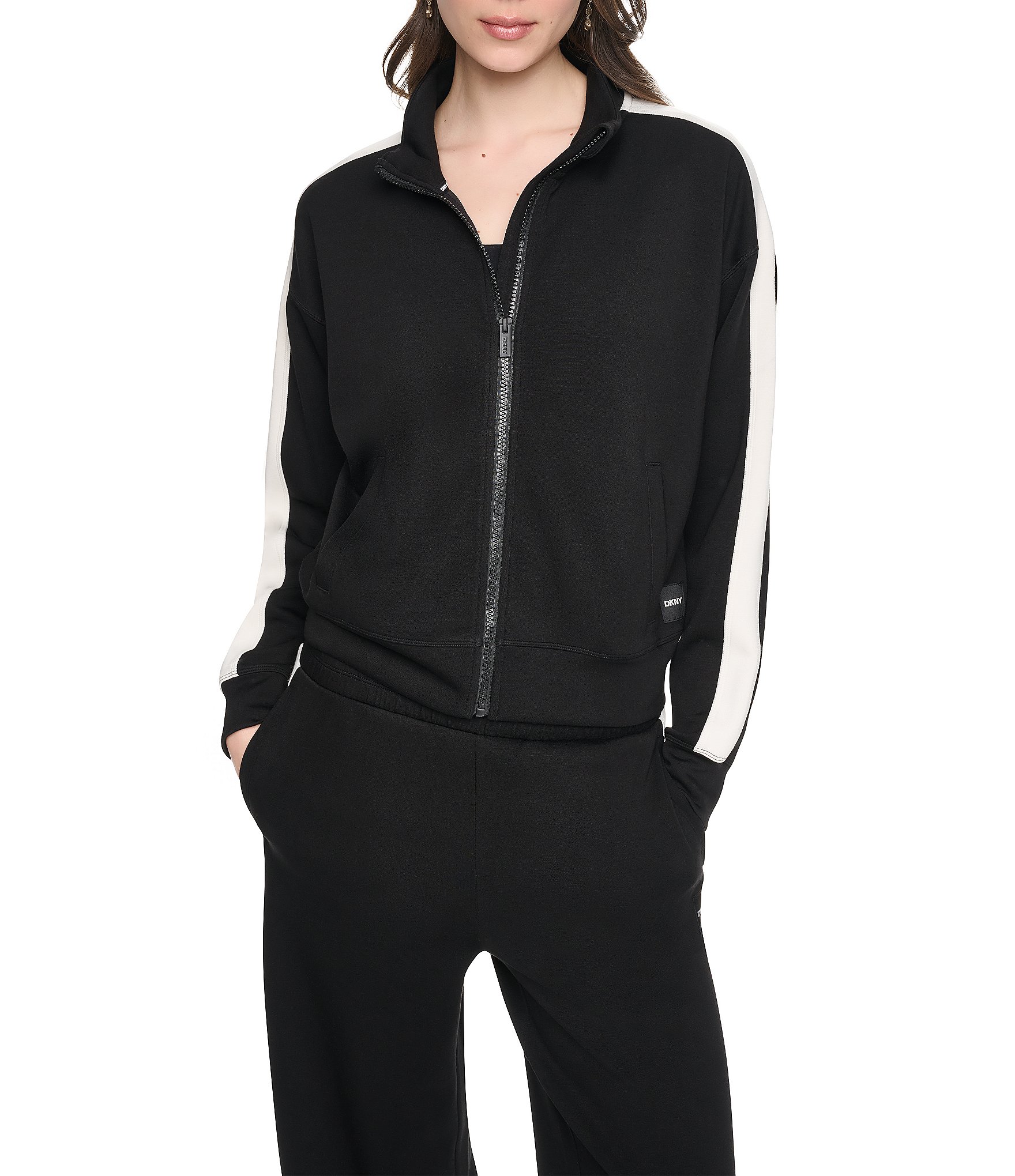 DKNY Sport Donna Karan Coordinating Side Stripe Full Zip Scuba Jacket