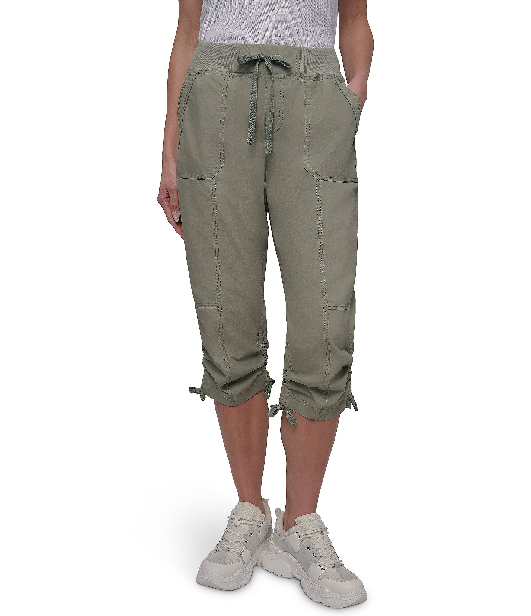 Cargo Capris Pants For Womens 2024 Summer Casual Capri Leggings Casual High Waist Stretch Sweat Pants Joggers Cropped Trousers