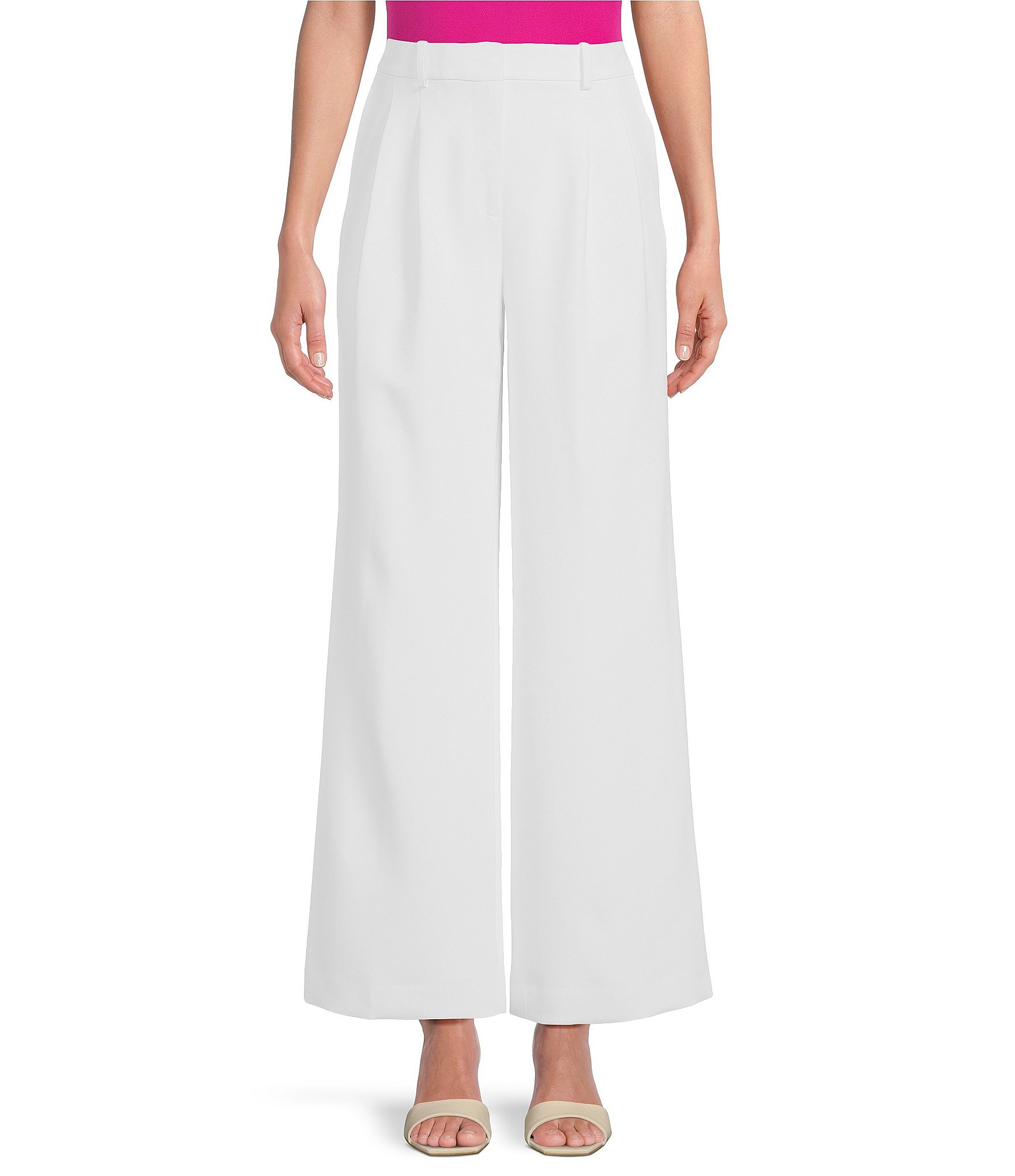 DKNY Stretch Drapey High Waisted Pleated Wide Leg Pants | Dillard's