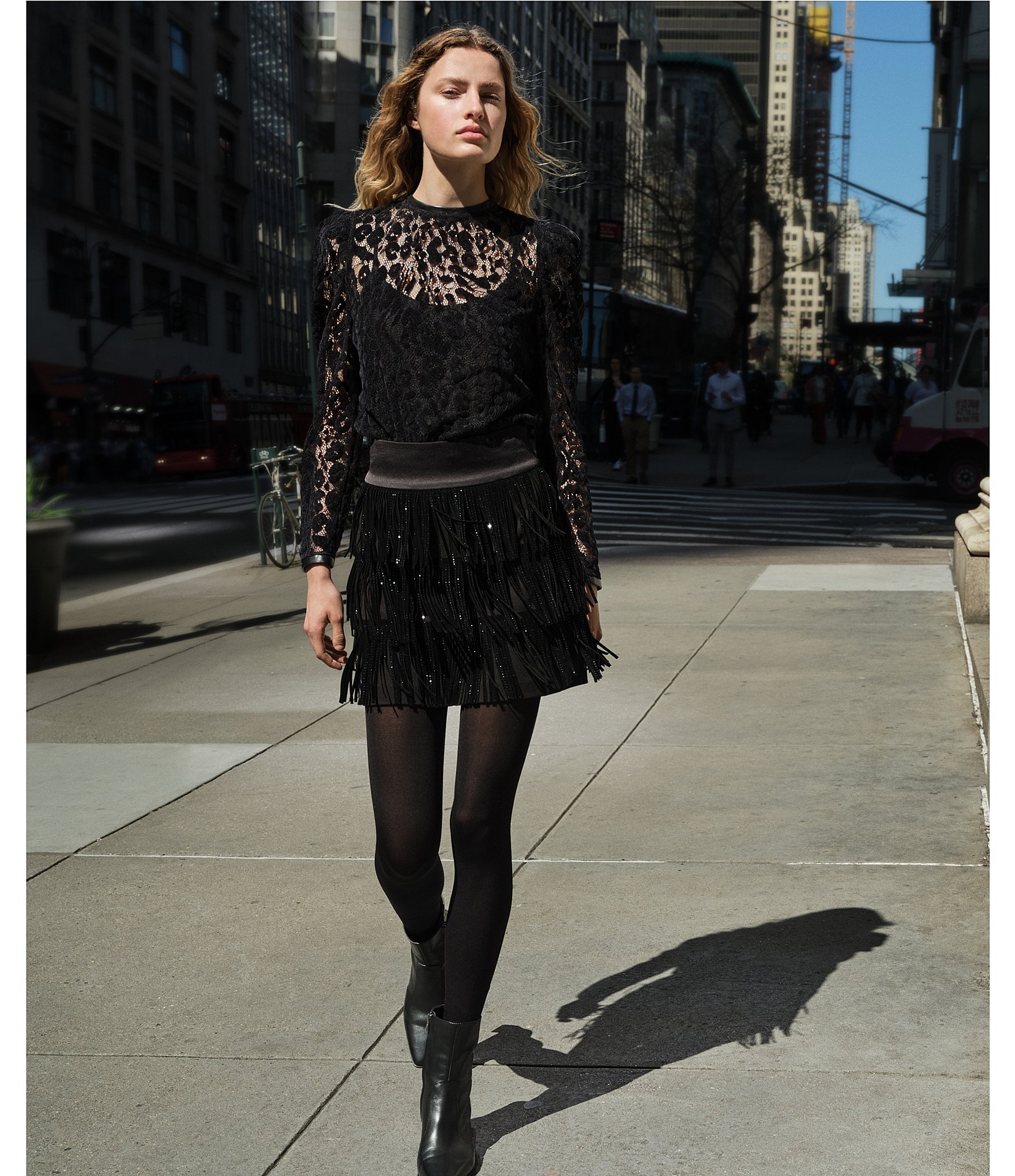 DKNY by Donna Karan Studded Fringe A-Line Mini Skirt