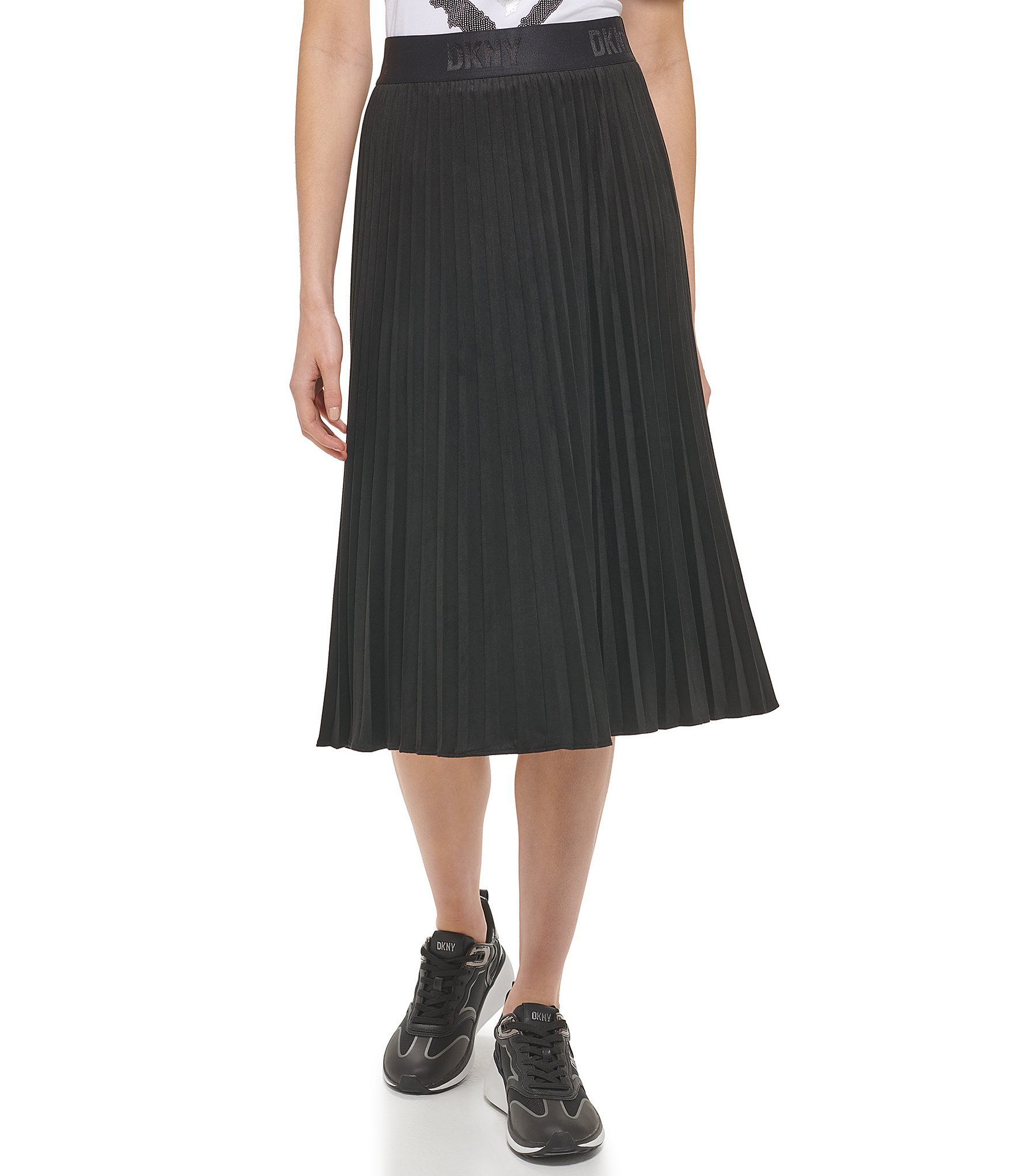 DKNY Suede A-Line High Waisted Pleated Midi Skirt | Dillard's