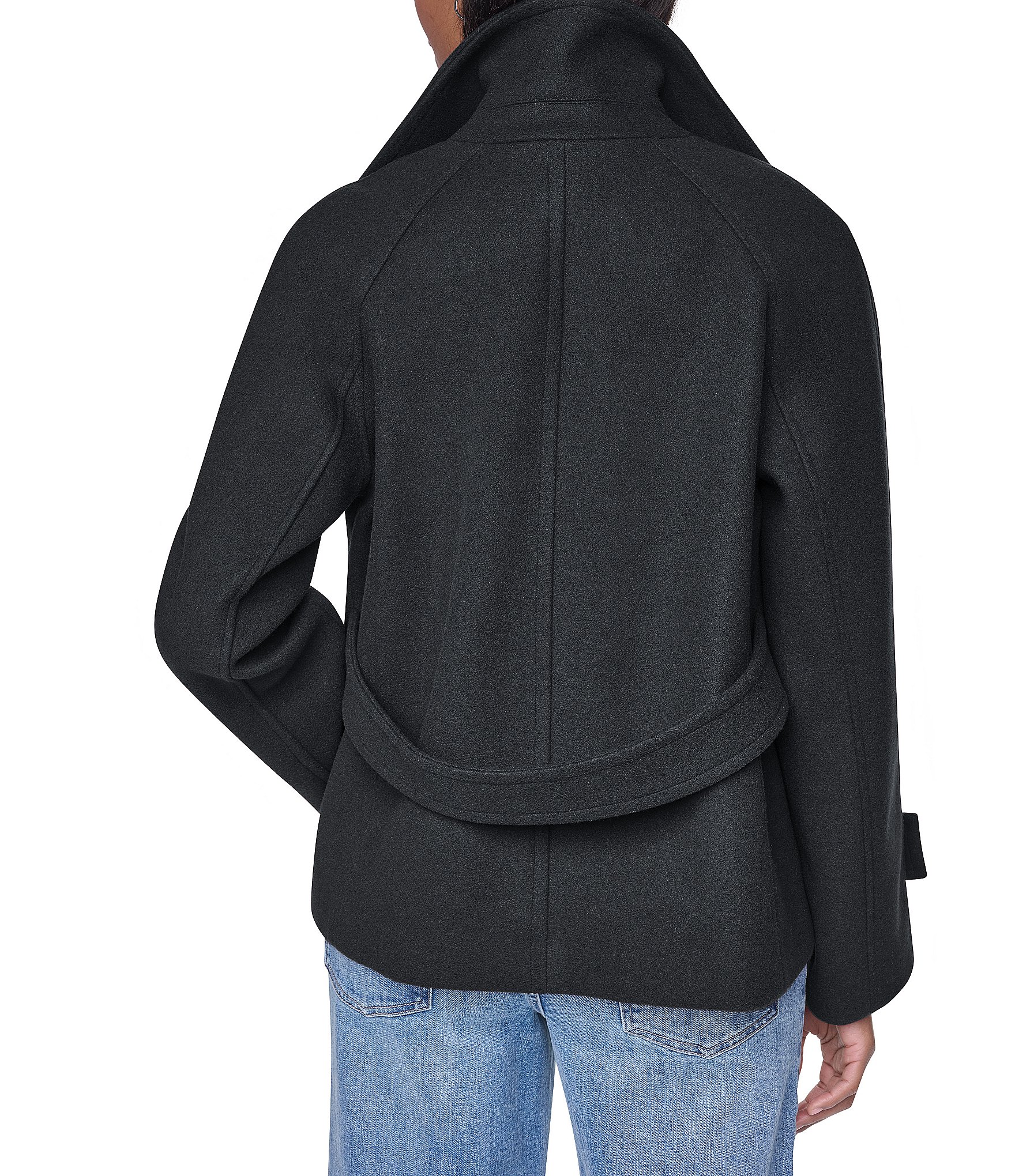 DKNY Wool Blend Notch Collar Double Breasted Peacoat
