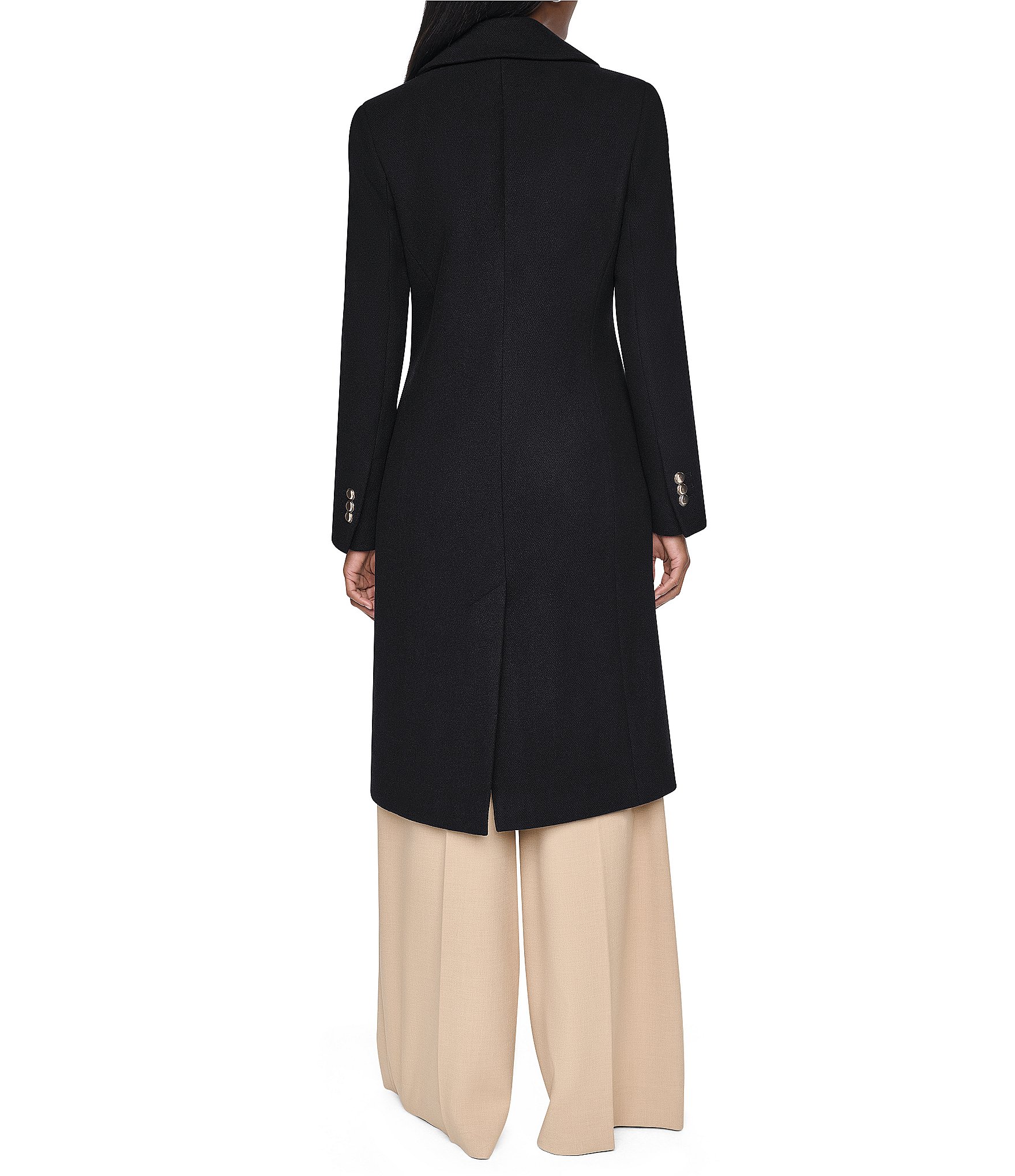 DKNY Wool Blend Notch Collar Double Breasted Tailored Peacoat