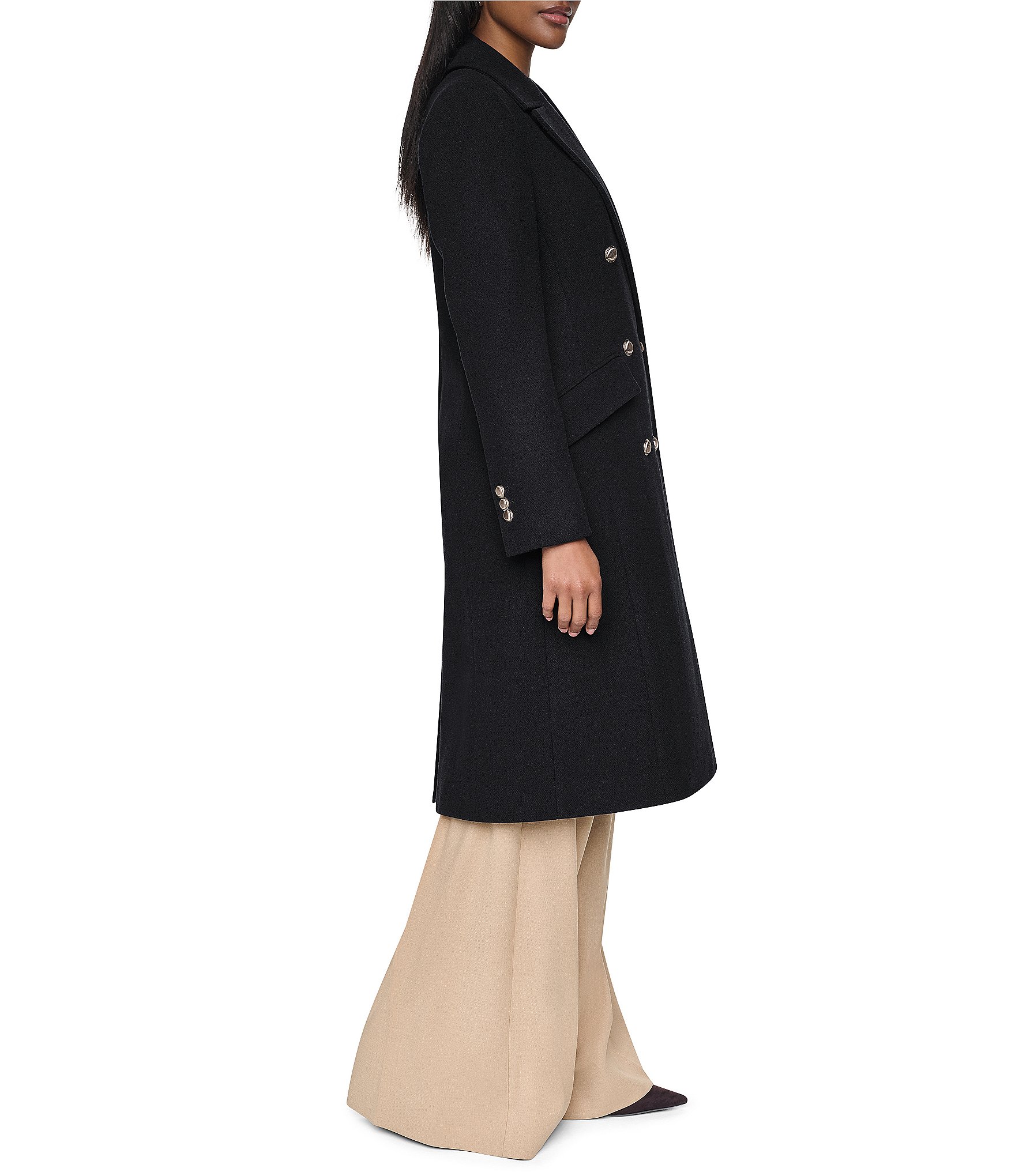 DKNY Wool Blend Notch Collar Double Breasted Tailored Peacoat