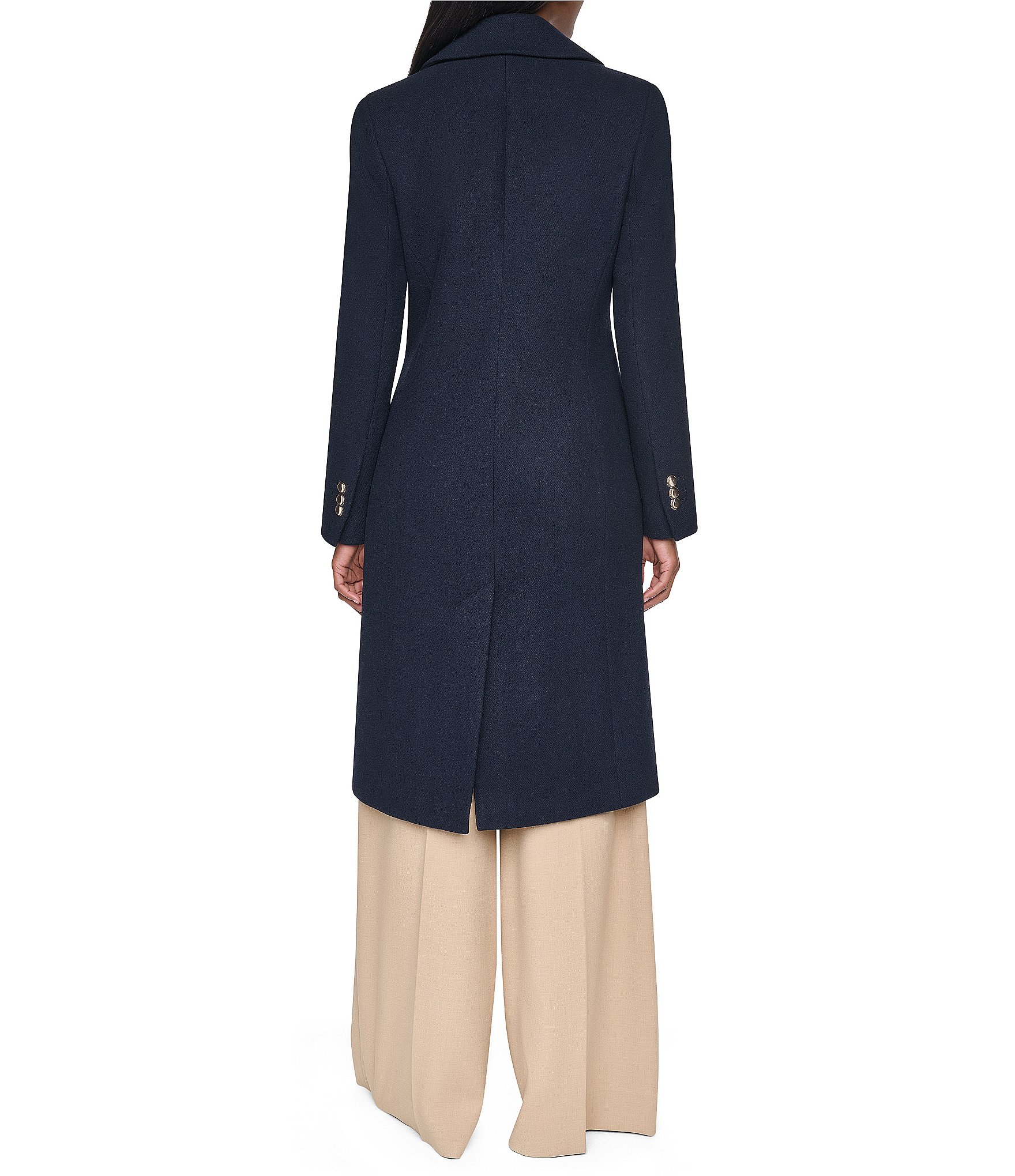 DKNY Wool Blend Notch Collar Double Breasted Tailored Peacoat