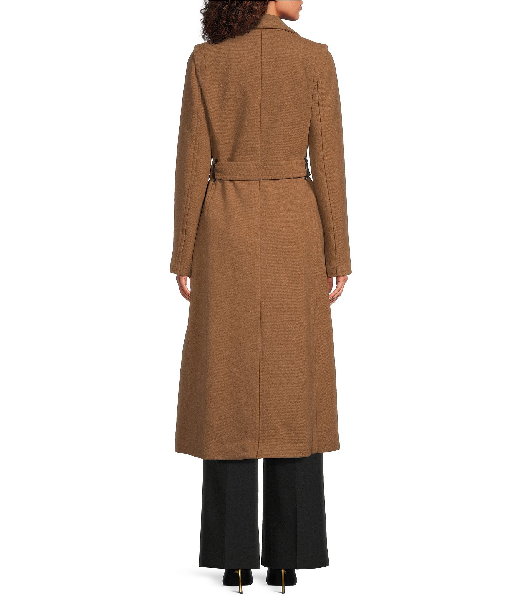 DKNY Wool Blend Peak Lapel Collar Belted Button Front Trench Coat