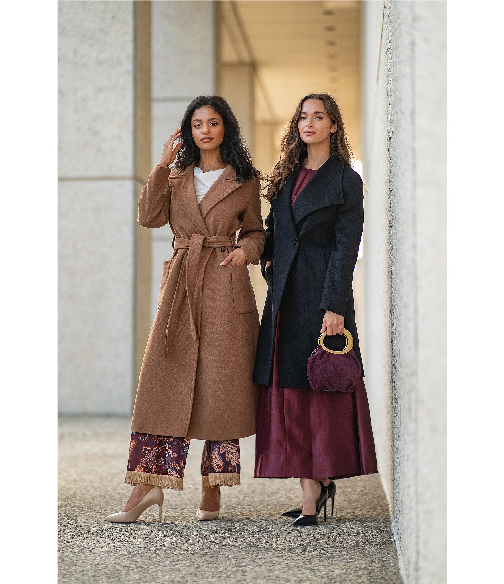 DKNY Wool Blend Peak Lapel Collar Belted Button Front Trench Coat