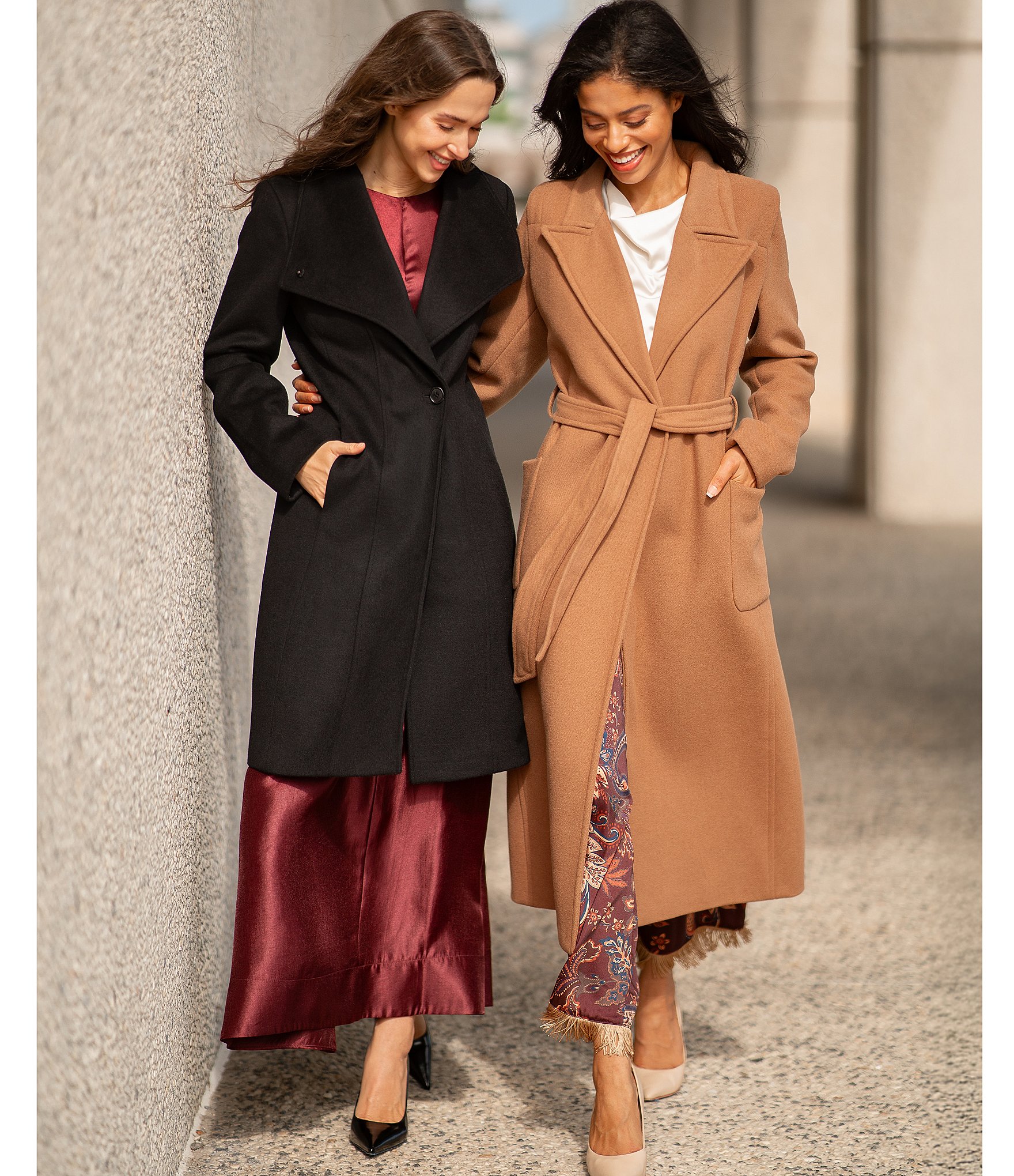 DKNY Wool Blend Peak Lapel Collar Belted Button Front Trench Coat