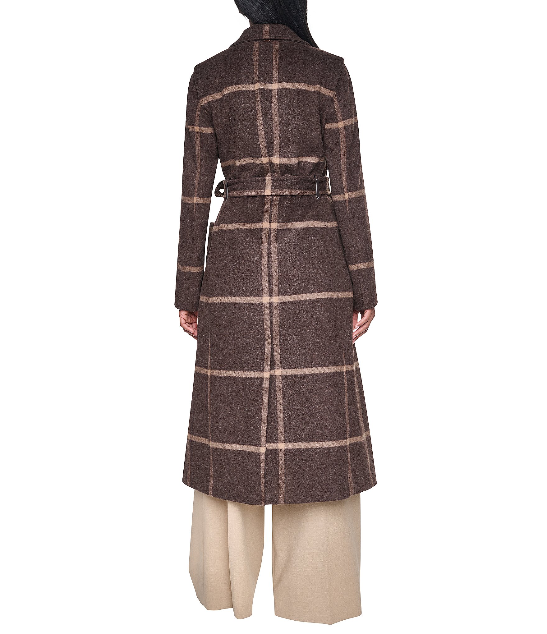 DKNY Wool Blend Peak Lapel Collar Belted Button Front Trench Coat