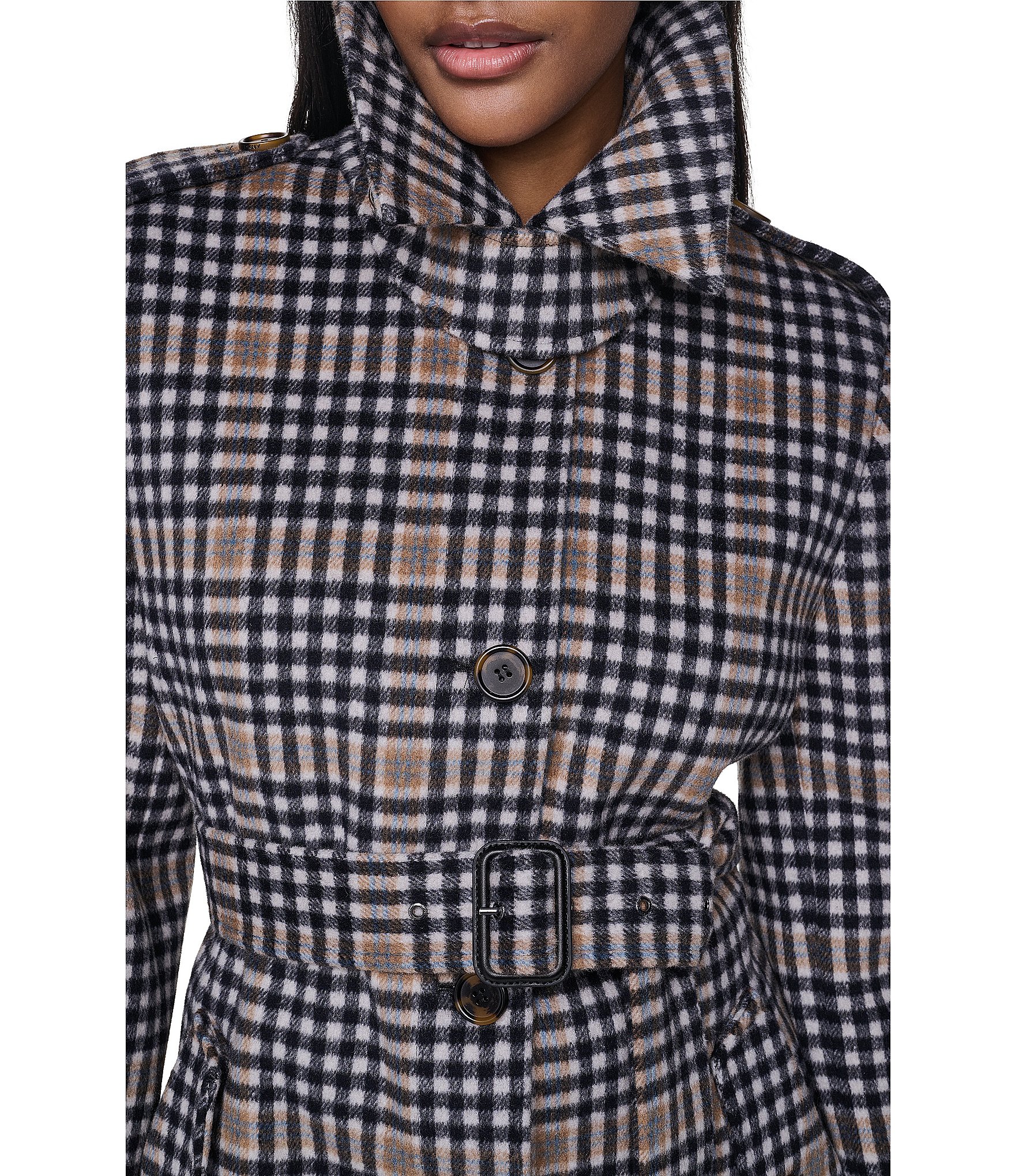 DKNY Wool Blend Point Collar Belted Single Breasted Trench Coat