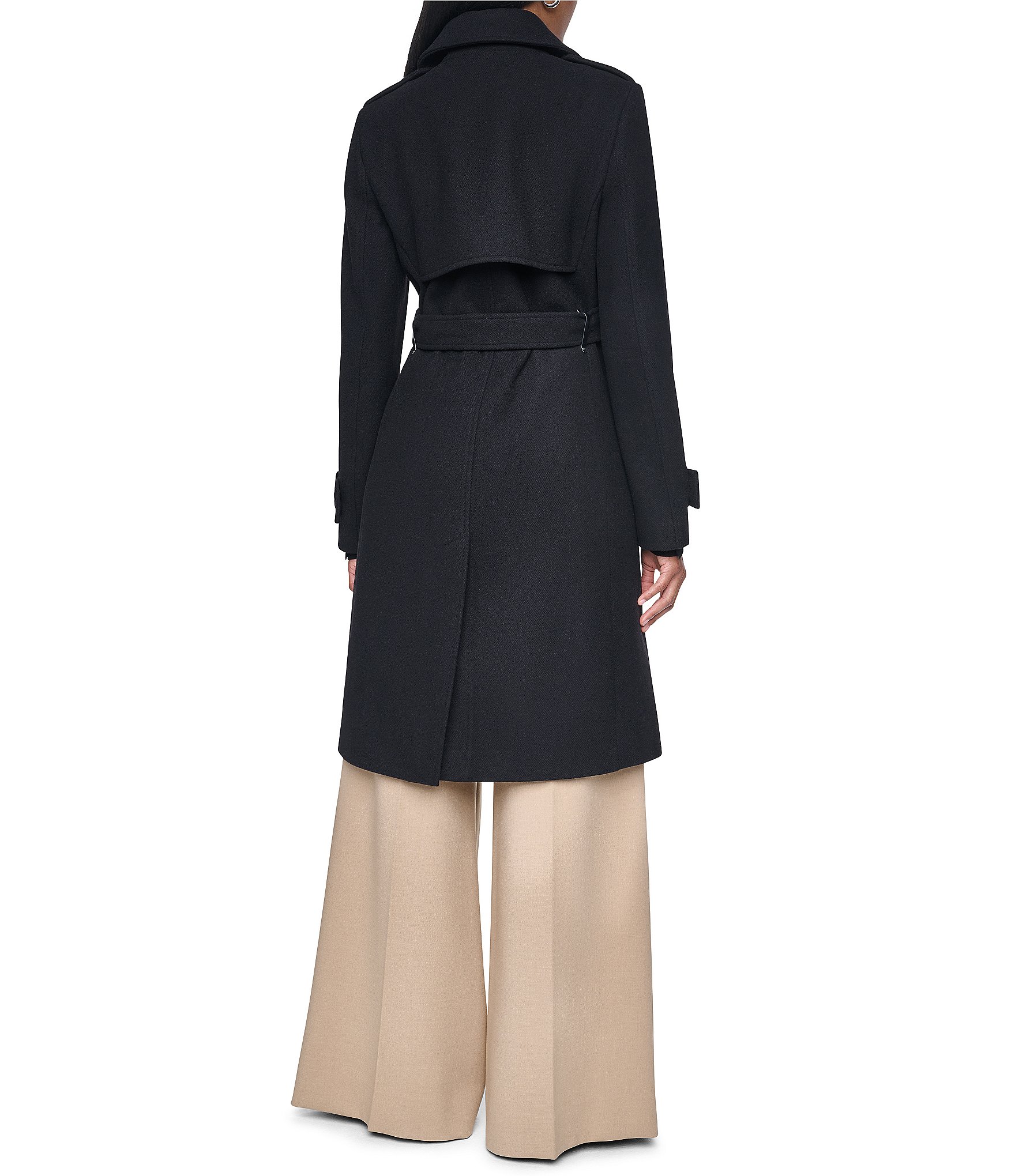 DKNY Wool Blend Point Collar Belted Single Breasted Trench Coat
