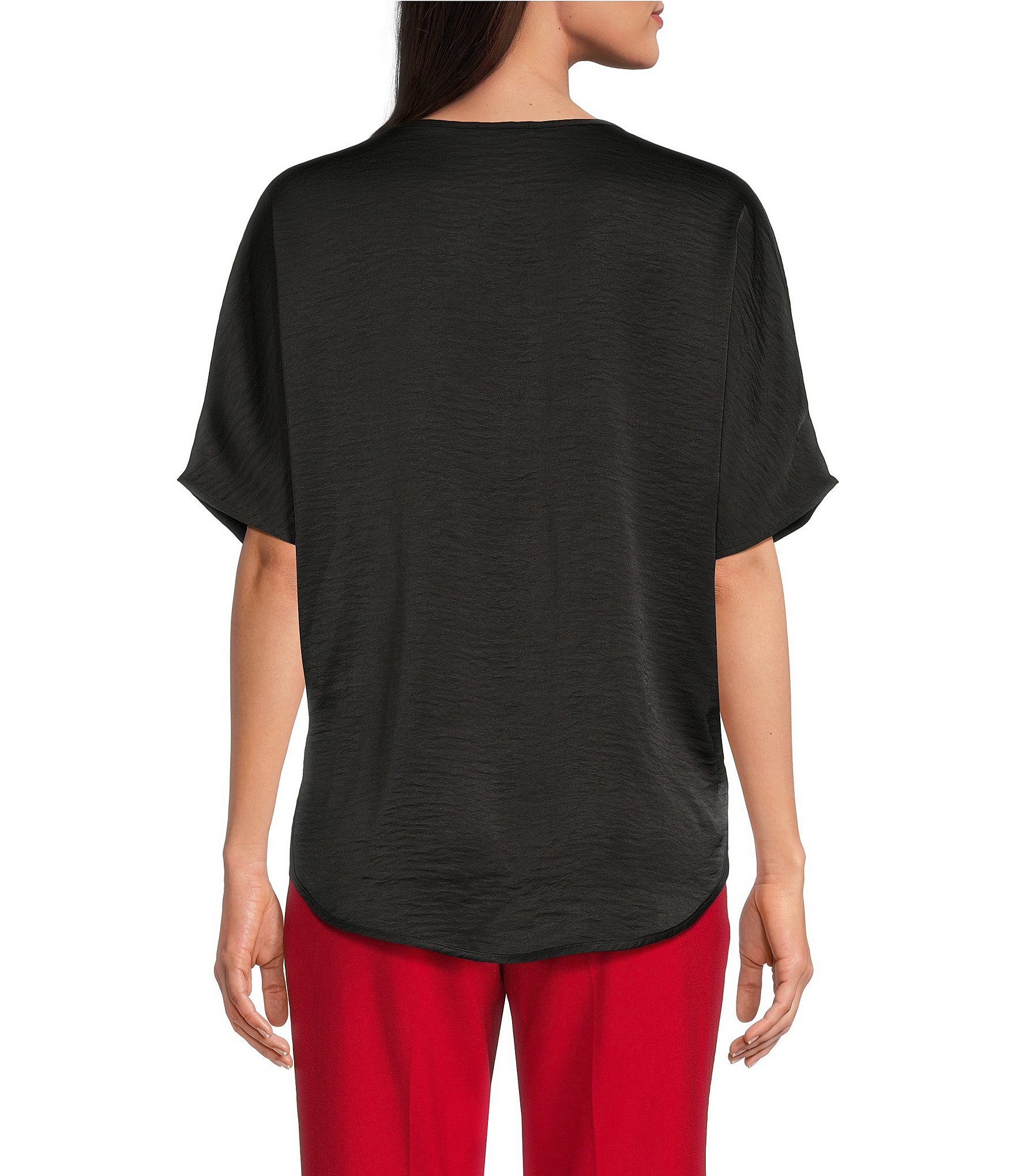 DKNY by Donna Karan Woven V-Neck Short Sleeve Blouse