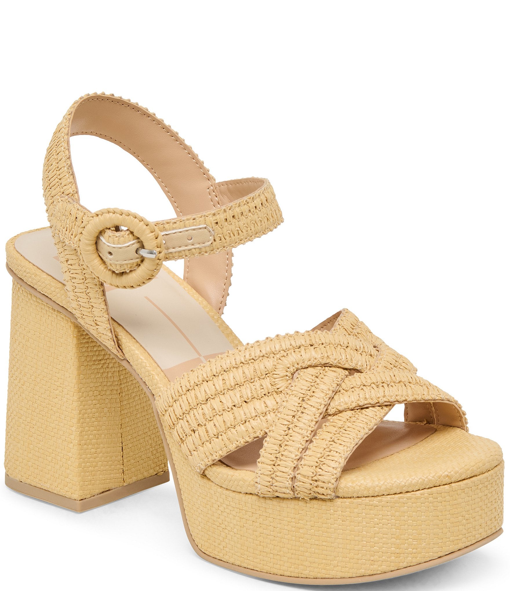 Dolce Vita Bety Raffia Ankle Strap Block Heel Platform Sandals