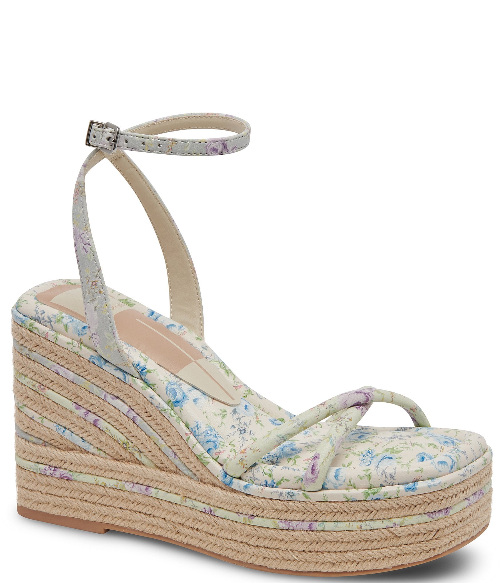 Twine Woven Floral Cross-Strap Wedges Sandals