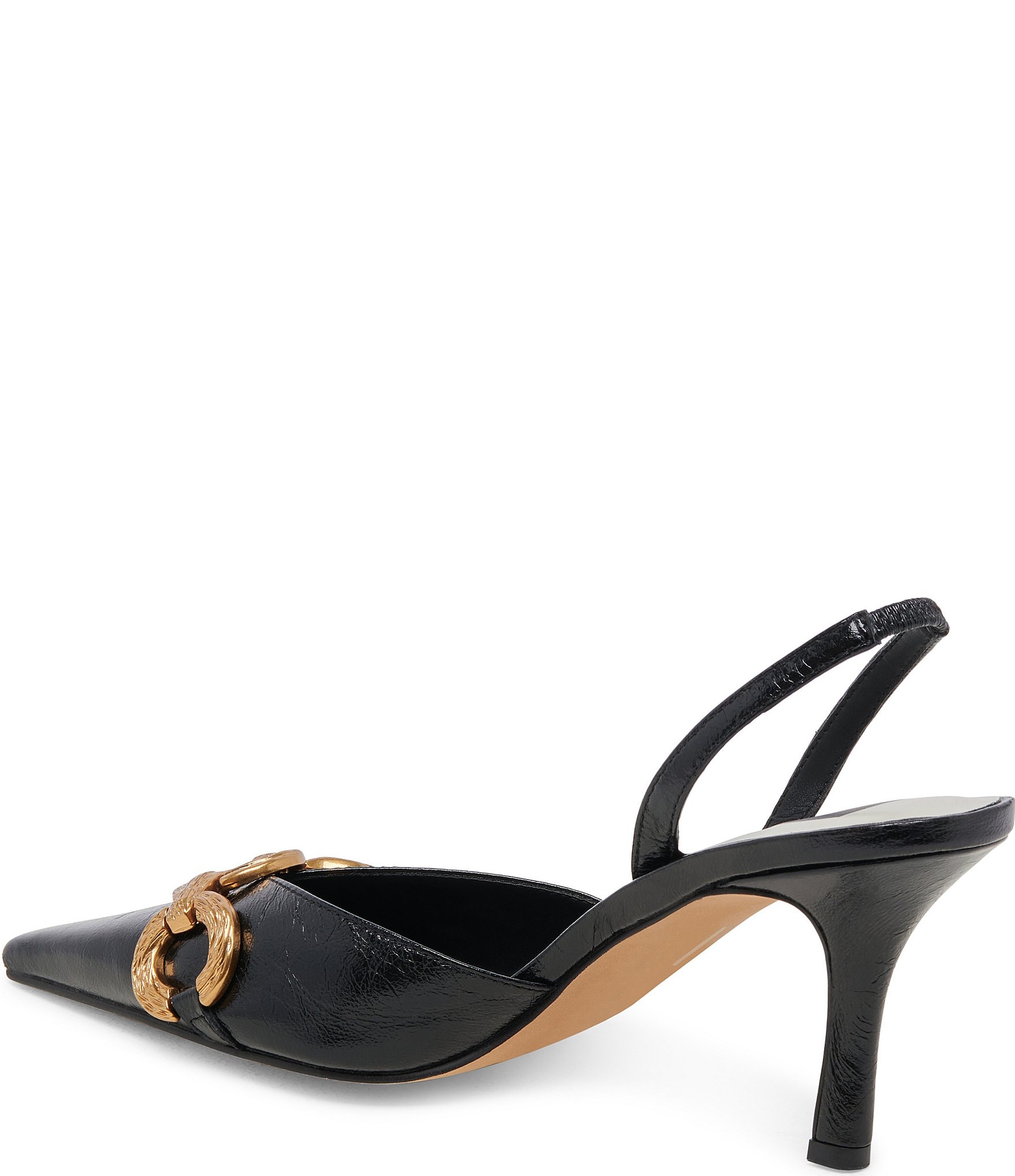 Dolce Vita Haylee Crinkle Patent Leather Slingback Gold Chain Detail Pumps