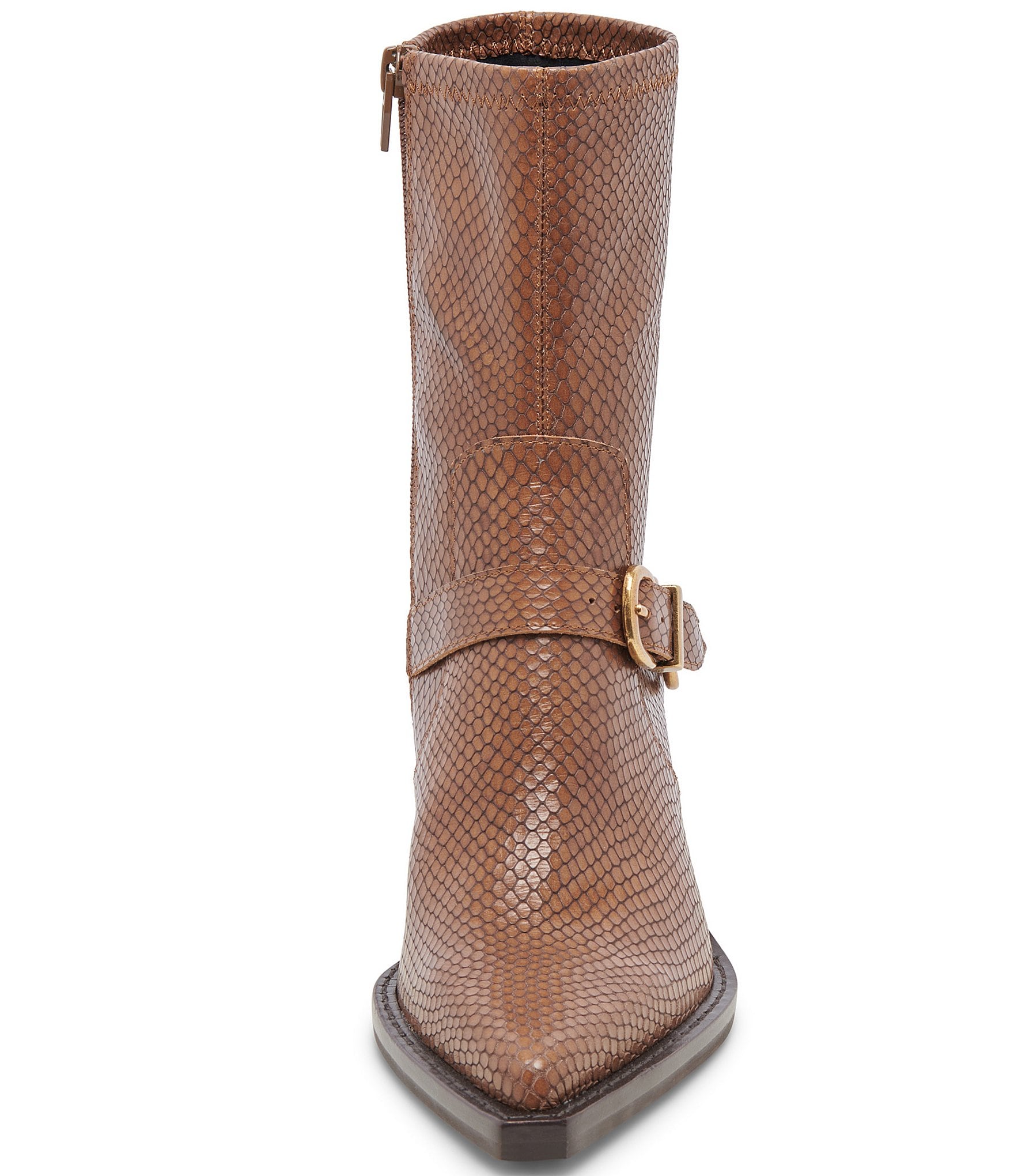 Dolce Vita Rave Snake Embossed Leather Buckled Strap Detail Pointed Toe Booties