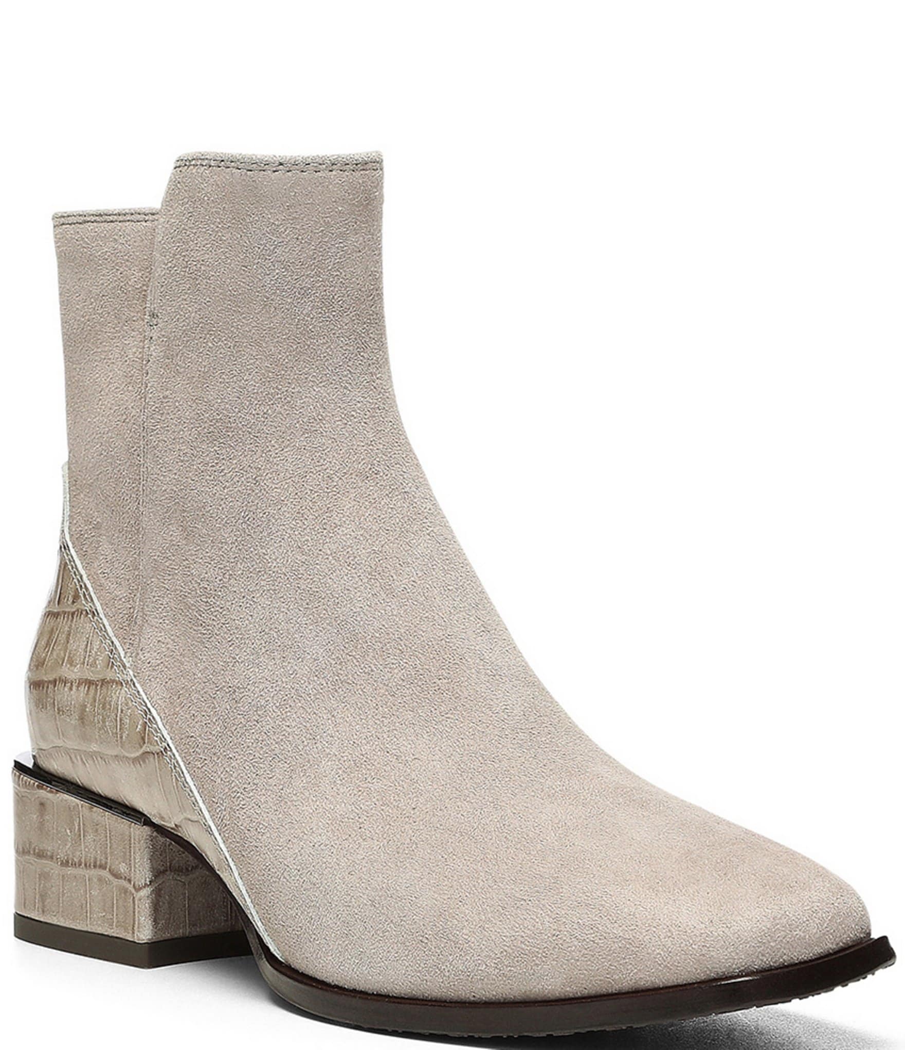 Donald Pliner Azia Suede Crocodile Embossed Leather Detail Booties