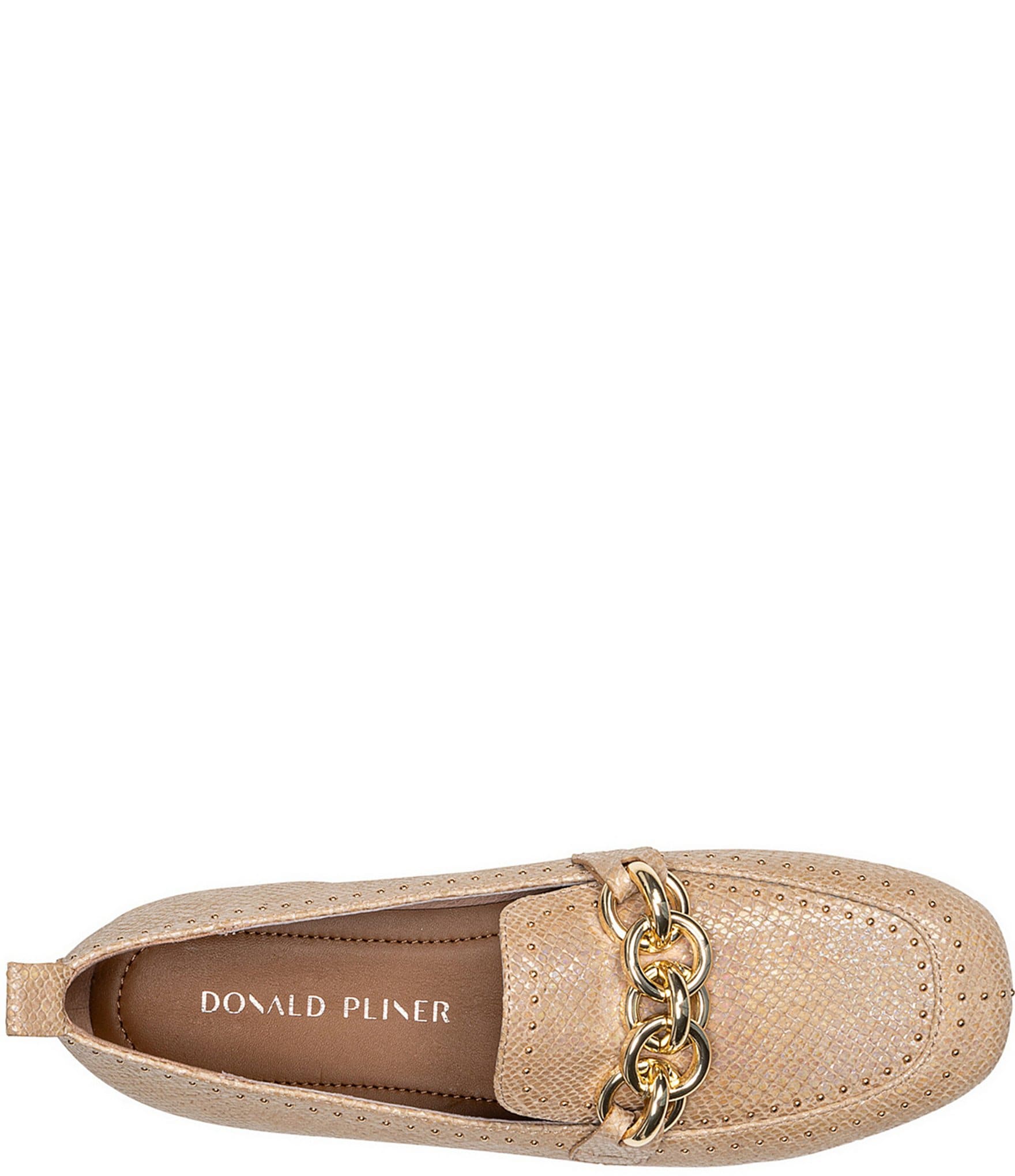 Donald Pliner Beyer Snake Embossed Leather Chain Link Hardware Studded Loafers