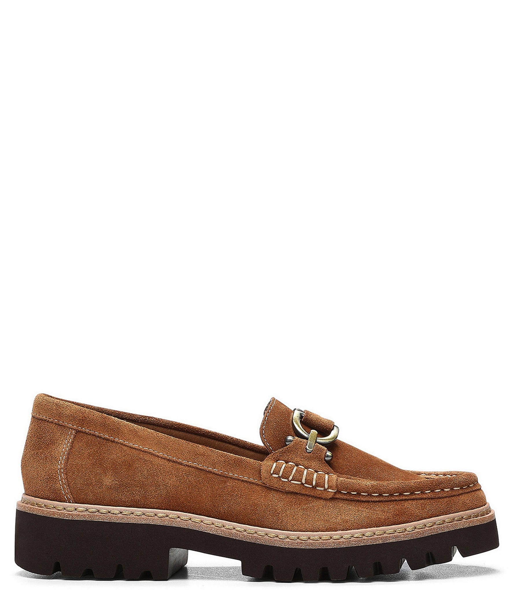 Donald Pliner Helio Suede Bit Buckle Detail Lug Sole Platform Loafers