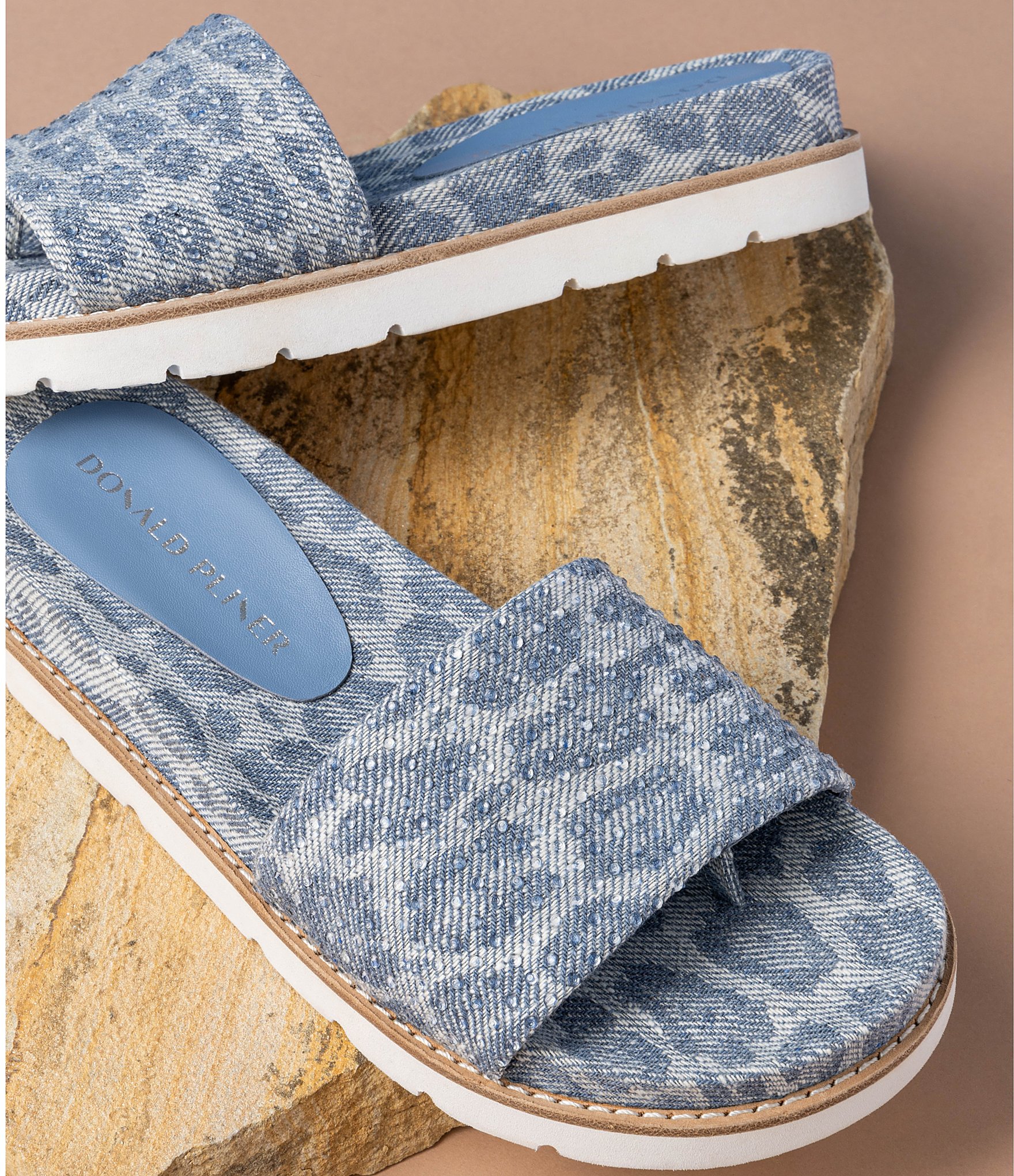 Donald Pliner Joella Crystal Leopard Print Denim Thong Sandals