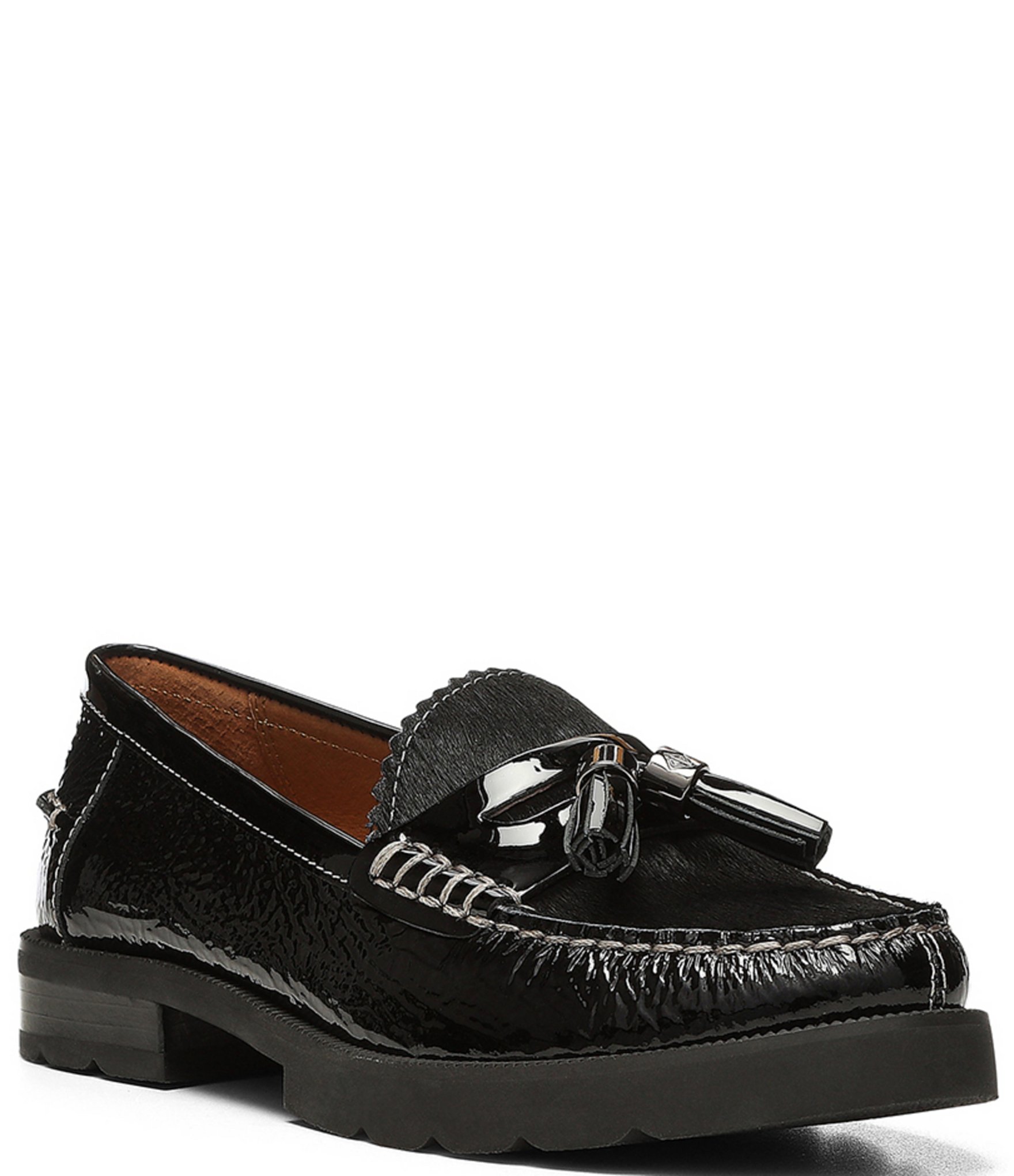 Donald Pliner Lenny Crinkle Patent Leather and Calf Hair Tassel