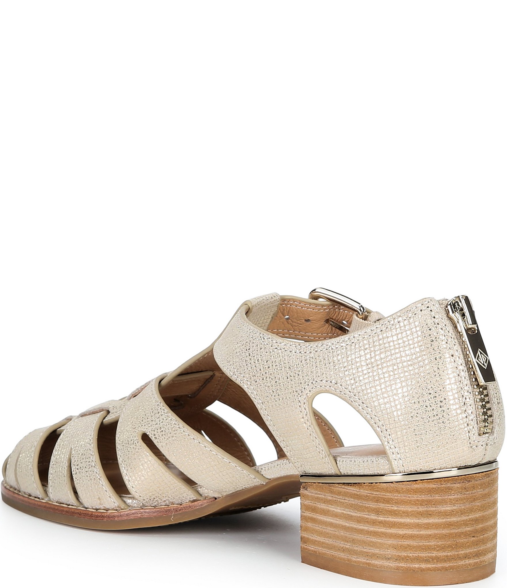 Donald Pliner Mariam Embossed Metallic Leather Back Zip Fisherman Sandals