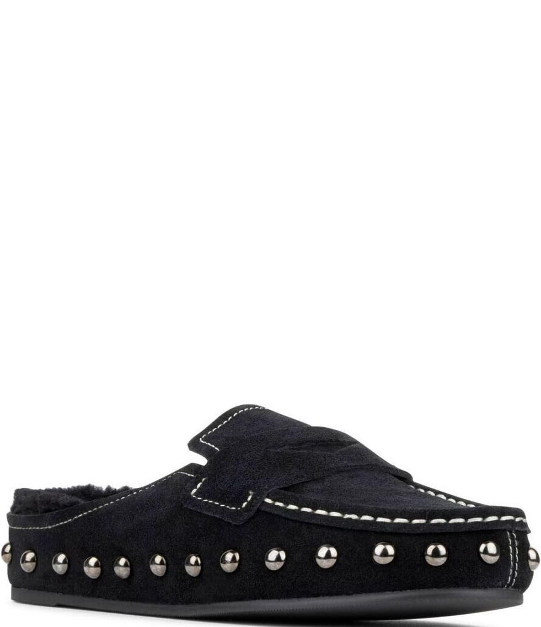 Donald Pliner Melodee Suede Shearling Lined Studded Penny Mules