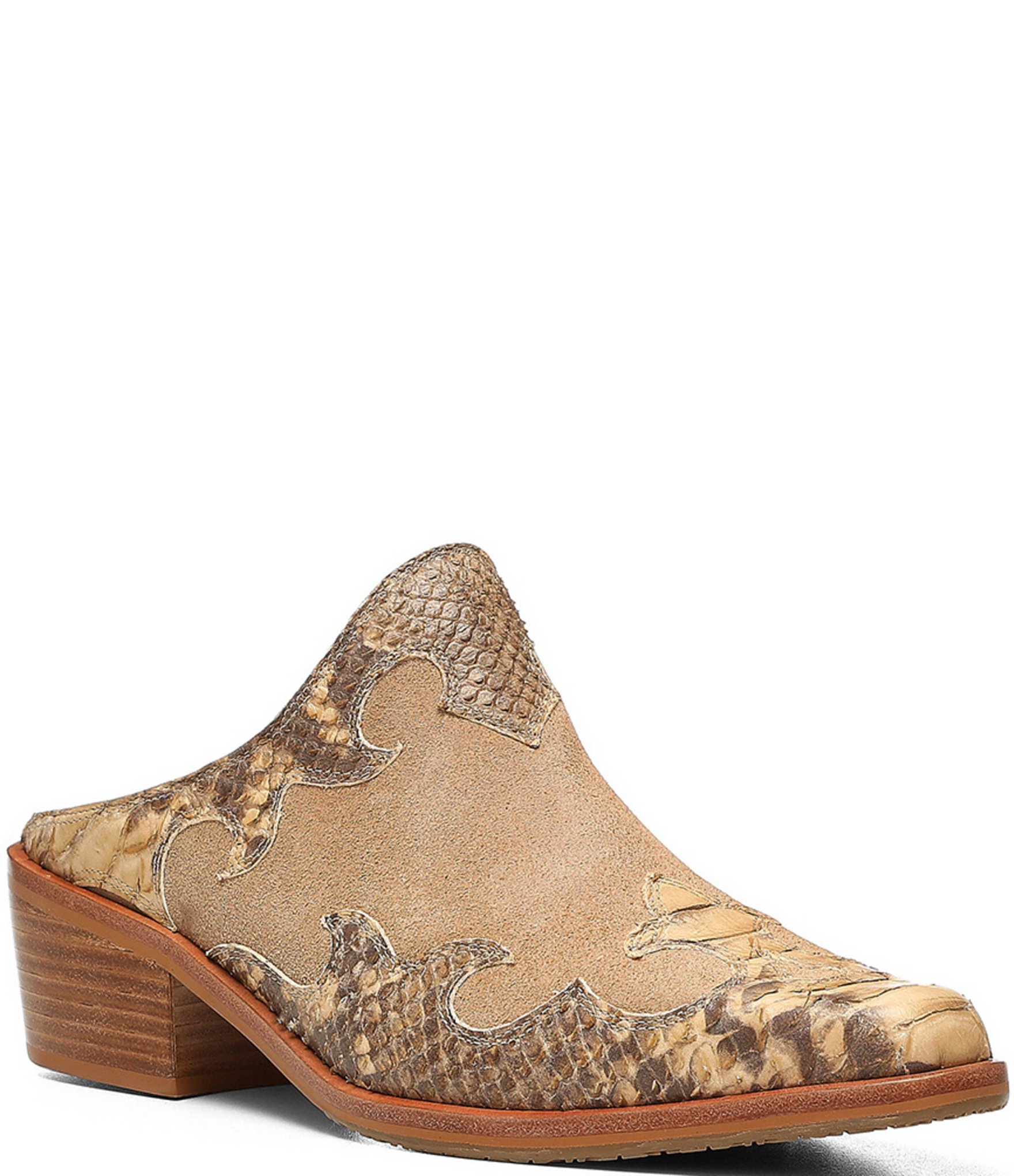 Donald Pliner Mindy Suede and Snake Print Leather Western Mules | Dillard's