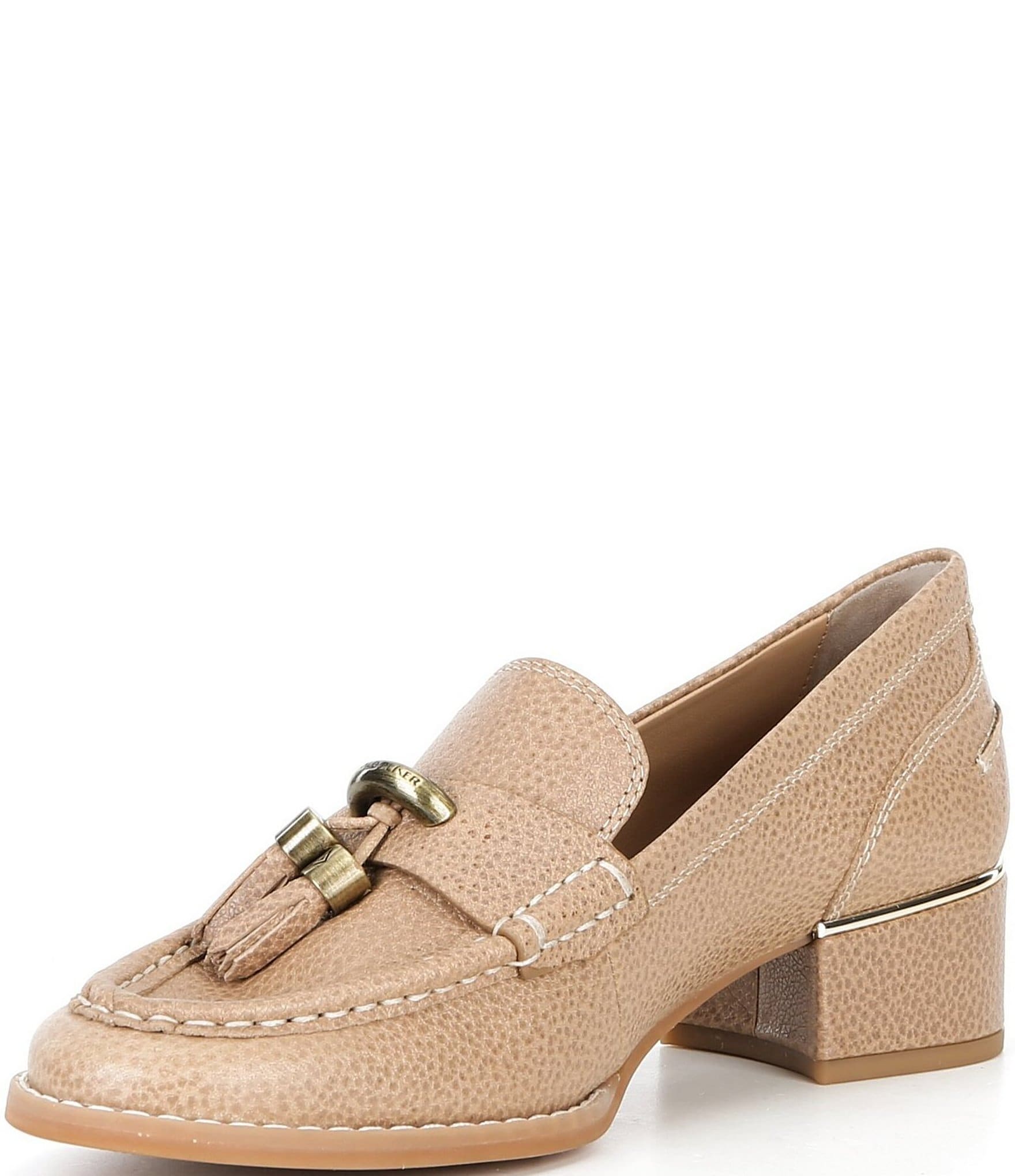 Donald Pliner Mirabel Leather Tassel Block Heel Loafer Pumps