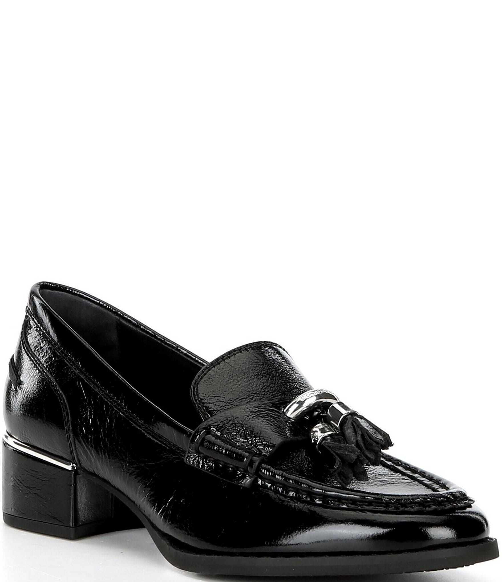 Donald Pliner Mirabel Patent Leather Tassel Block Heel Loafer Pumps