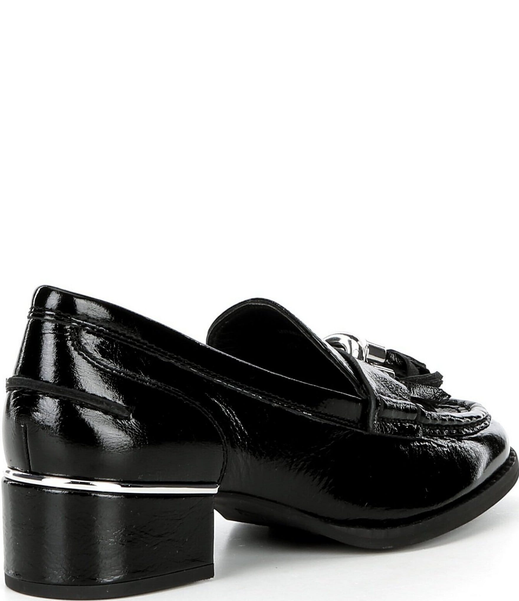Donald Pliner Mirabel Patent Leather Tassel Block Heel Loafer Pumps