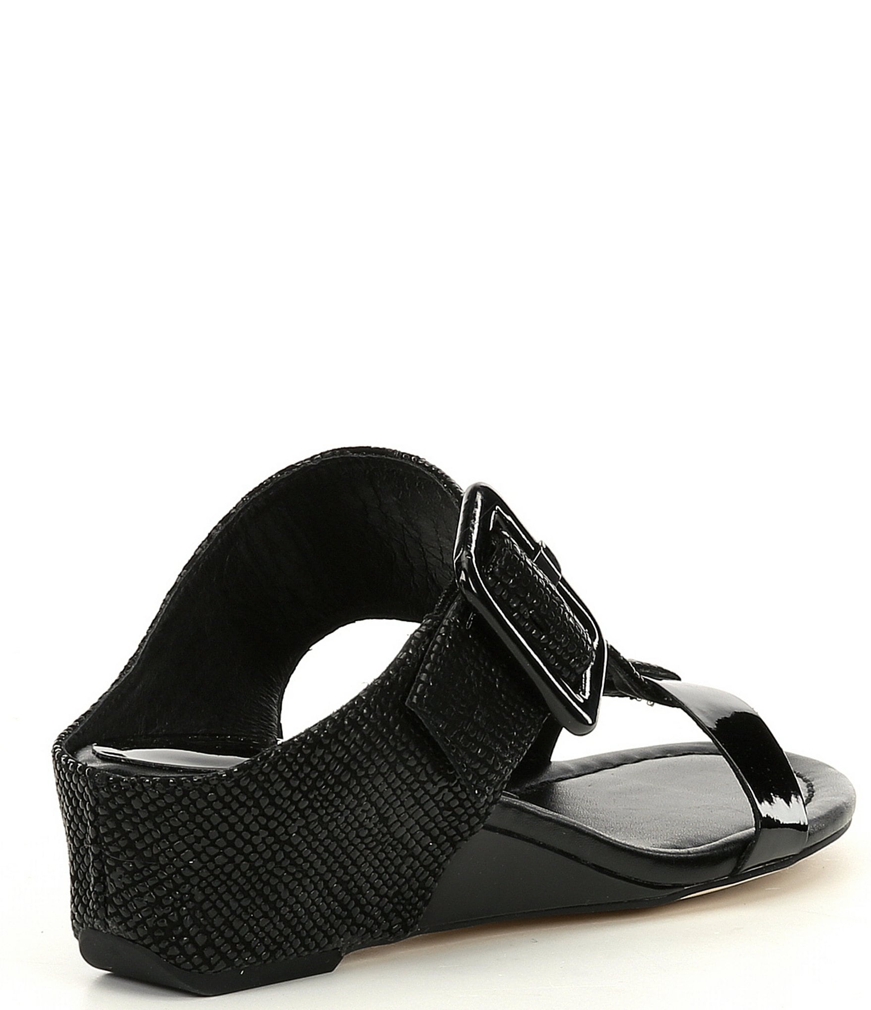 Donald Pliner Ofelia Buckle Detail Printed Leather Cork Wedge Slides