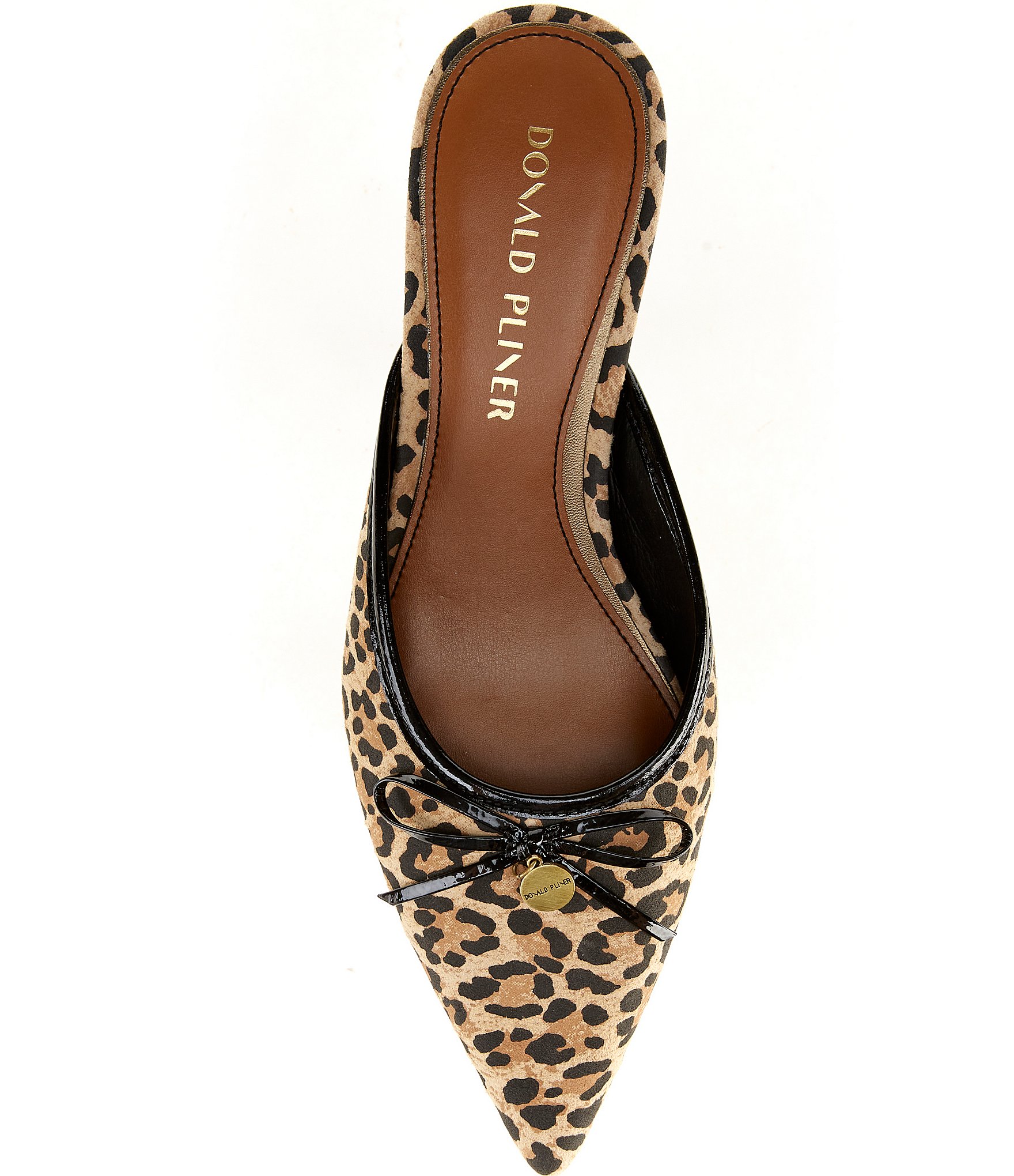 Donald Pliner Soel Leopard Print Bow Pointed Toe Kitten Heel Mules