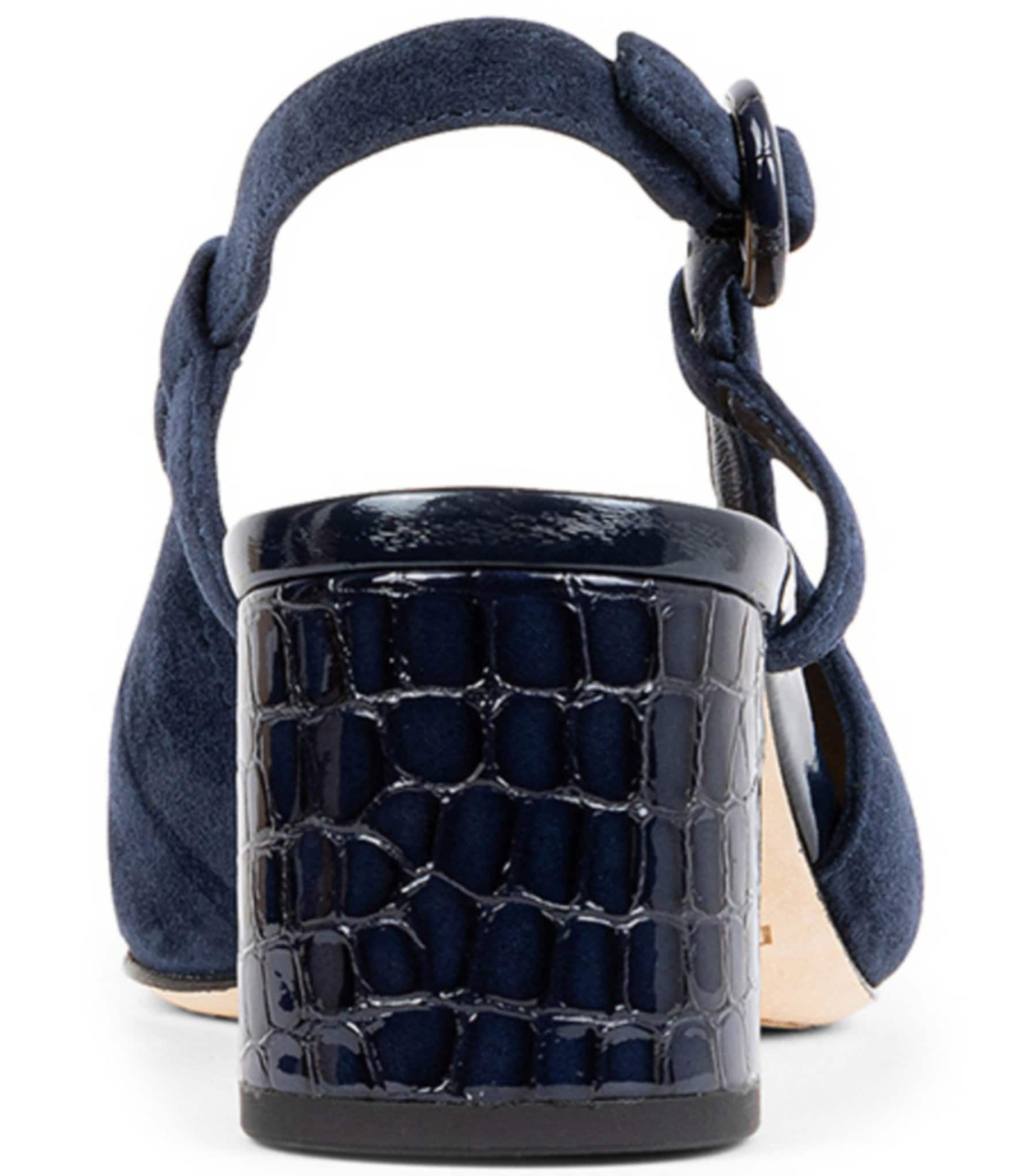 Donald Pliner Song Suede Crocodile Embossed Block Heel Slingback Dress Pumps