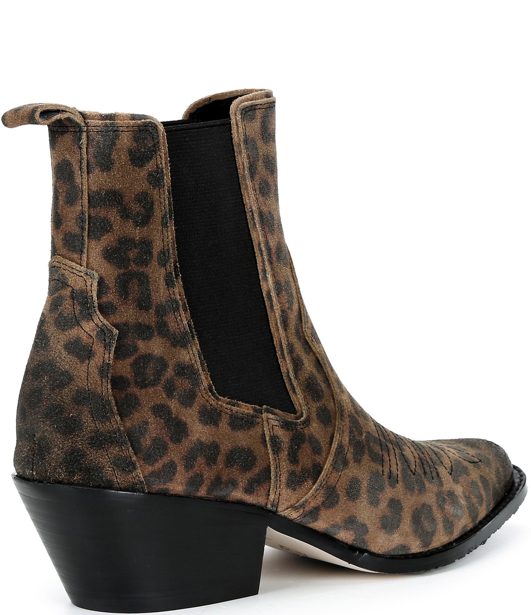 Donald Pliner Tayden Leopard Print Western Suede Block Heel Booties