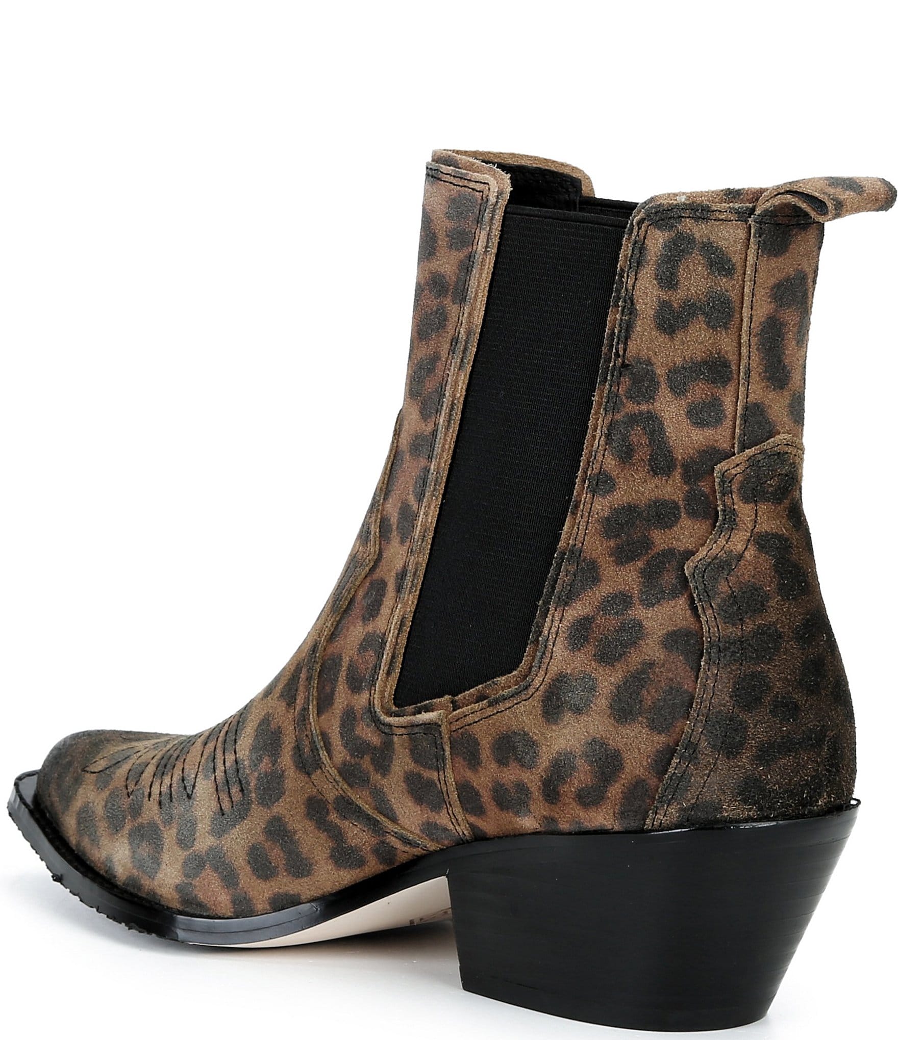 Donald Pliner Tayden Leopard Print Western Suede Block Heel Booties