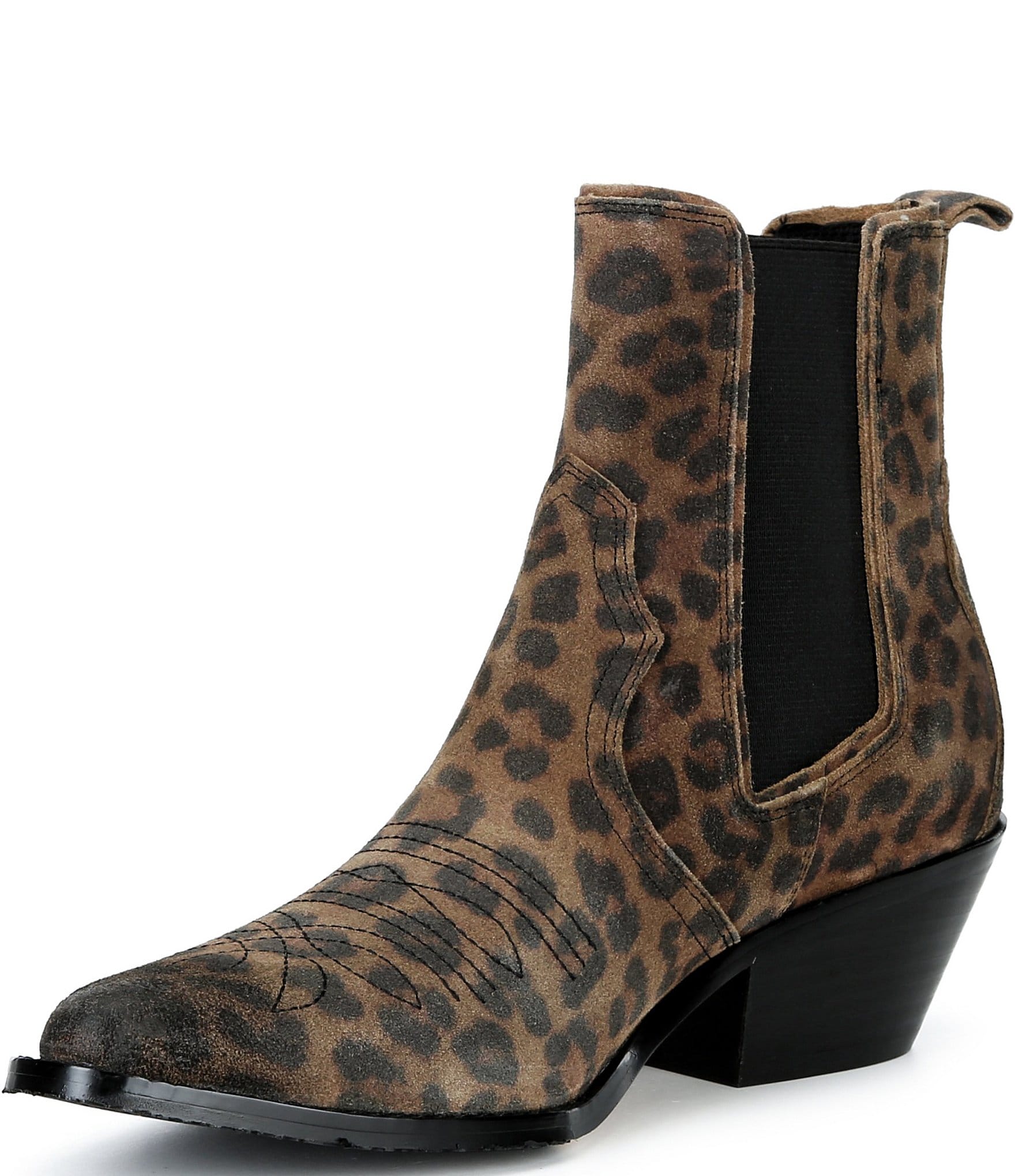 Donald Pliner Tayden Leopard Print Western Suede Block Heel Booties