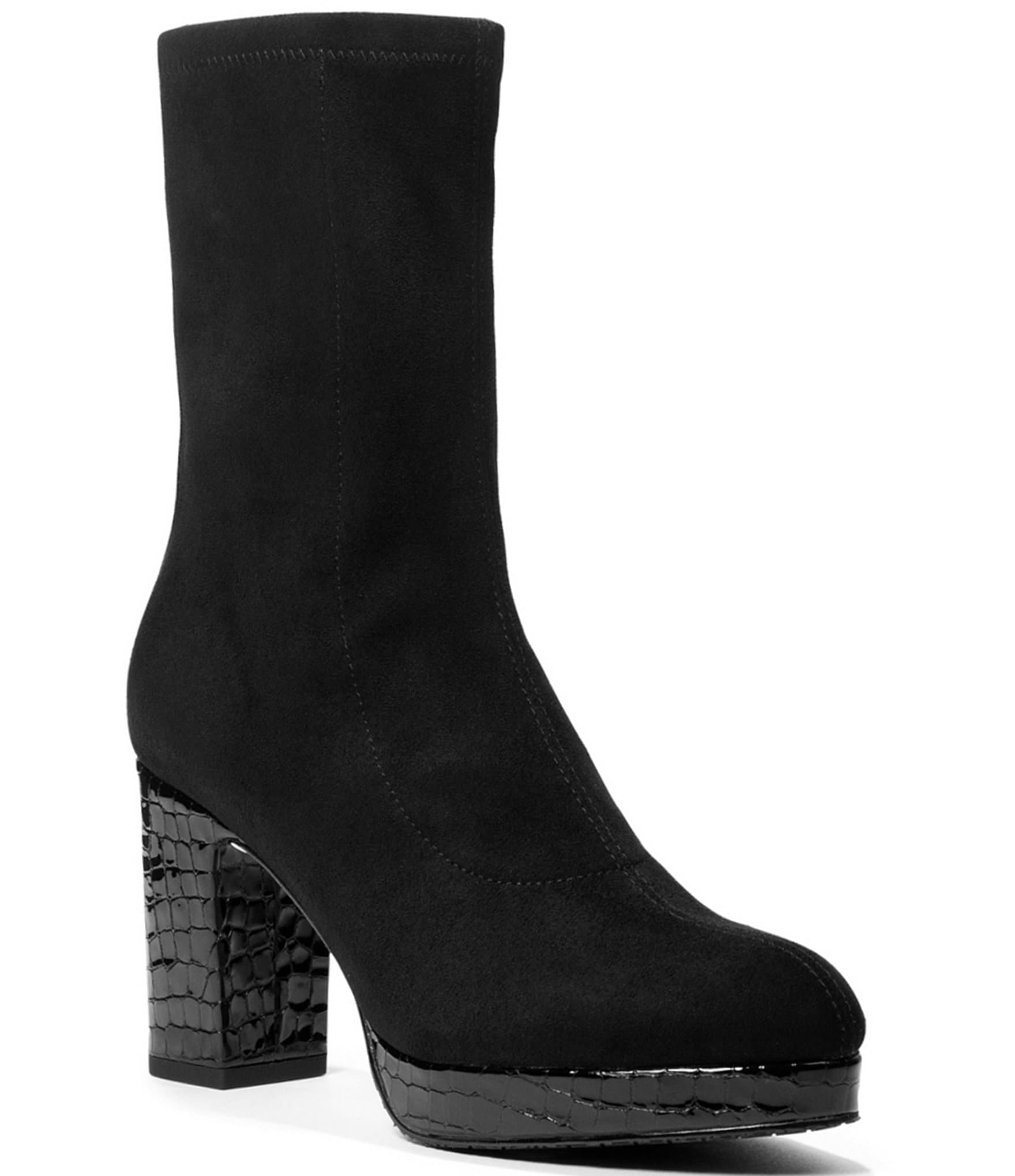 Donald Pliner Zari Stretch Suede Crocodile Printed Heel Booties | Dillard's