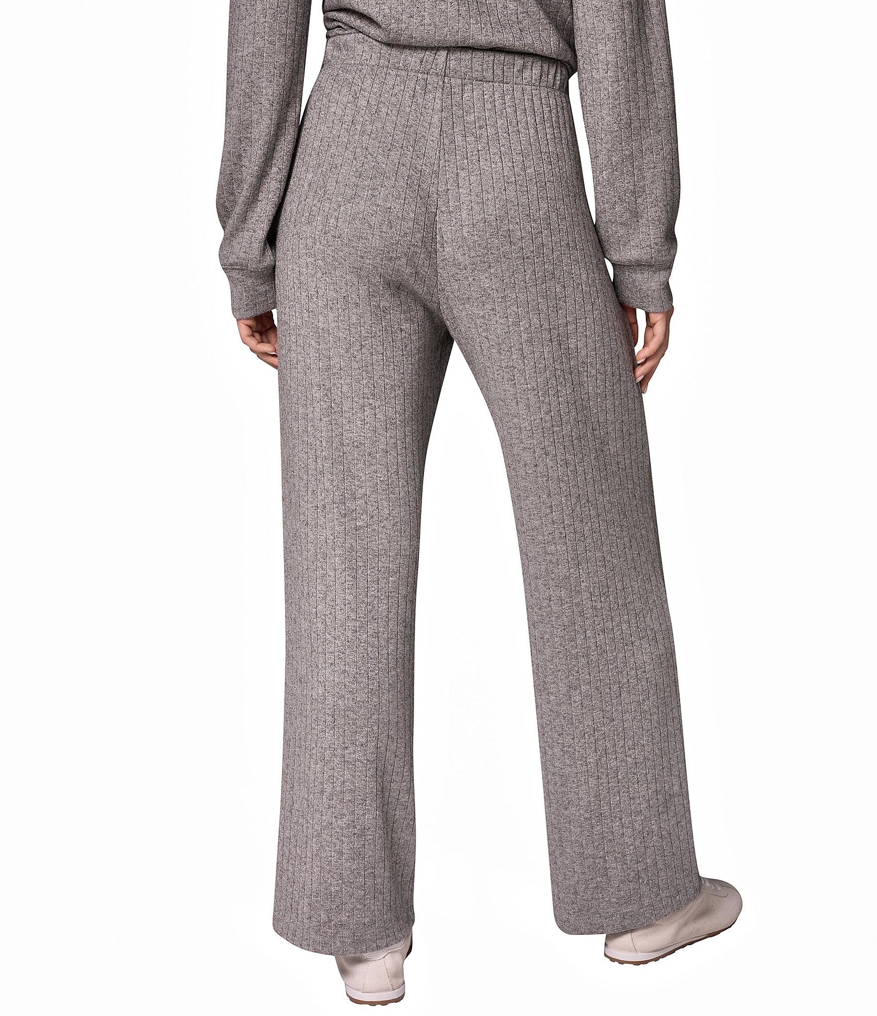Donna Karan Brushed Knit Ribbed Elastic Waistband Wide Leg Ankle Length Coordinating Pants