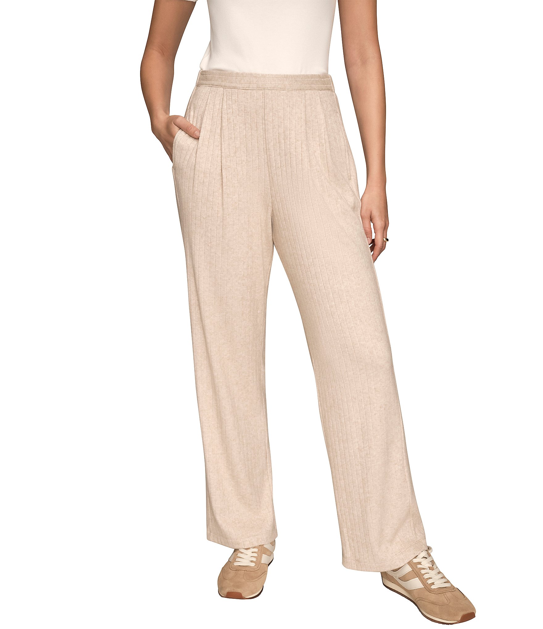 Donna Karan Brushed Rib Mid Rise Pull-On Pants