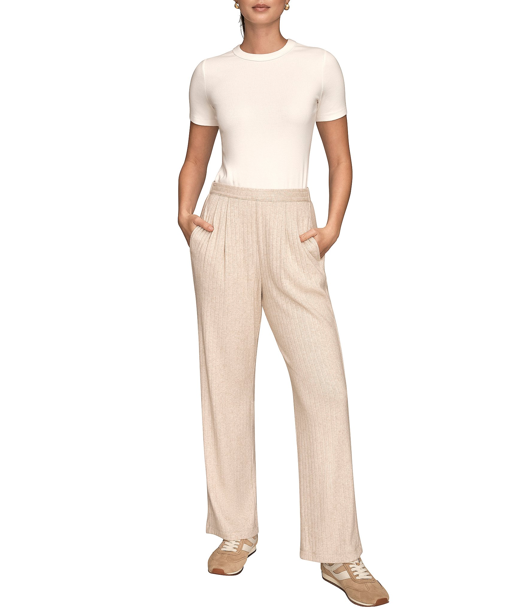 Donna Karan Brushed Rib Mid Rise Pull-On Pants